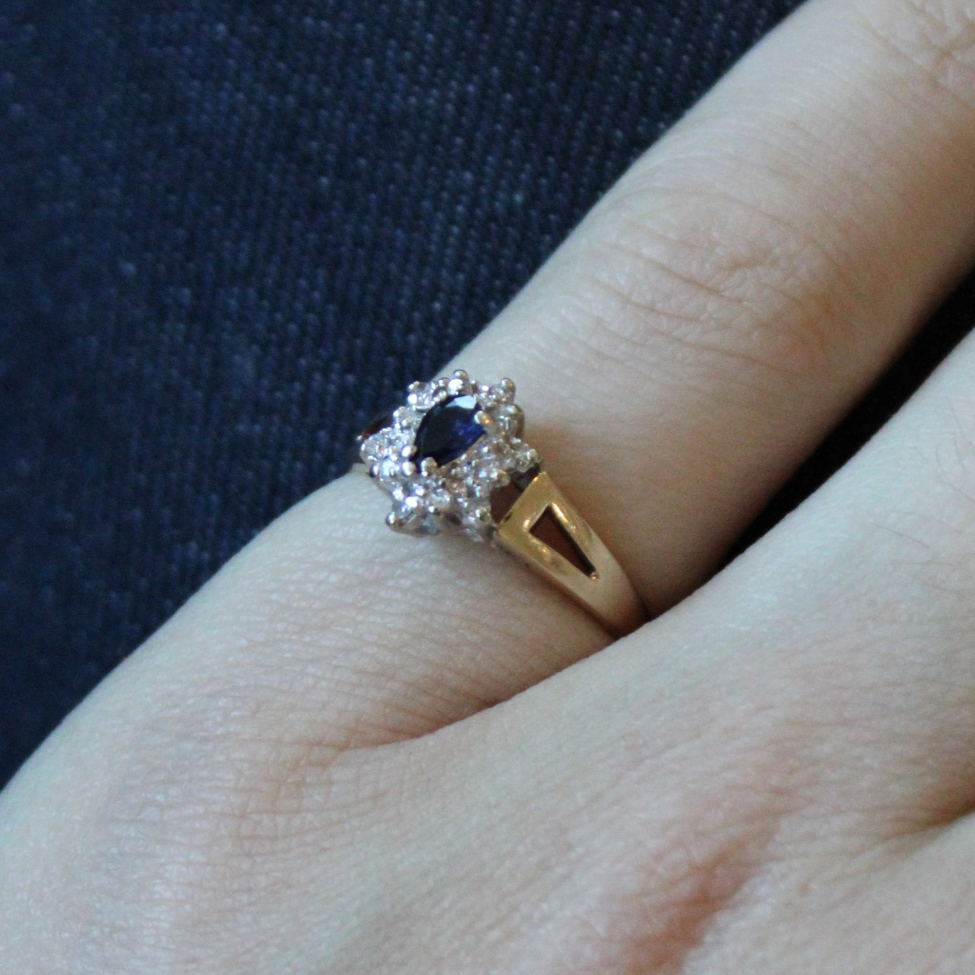 Pear Cut Sapphire & Diamond Ring | 0.12ct, 0.07ctw | SZ 6.25 |