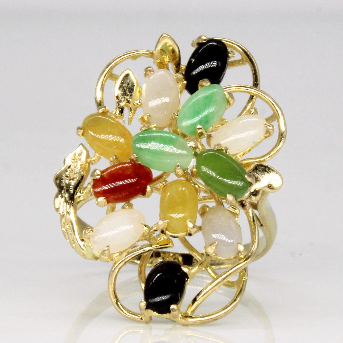 Multi Colour Jade Cocktail Ring | 3.00ctw | SZ 6.75