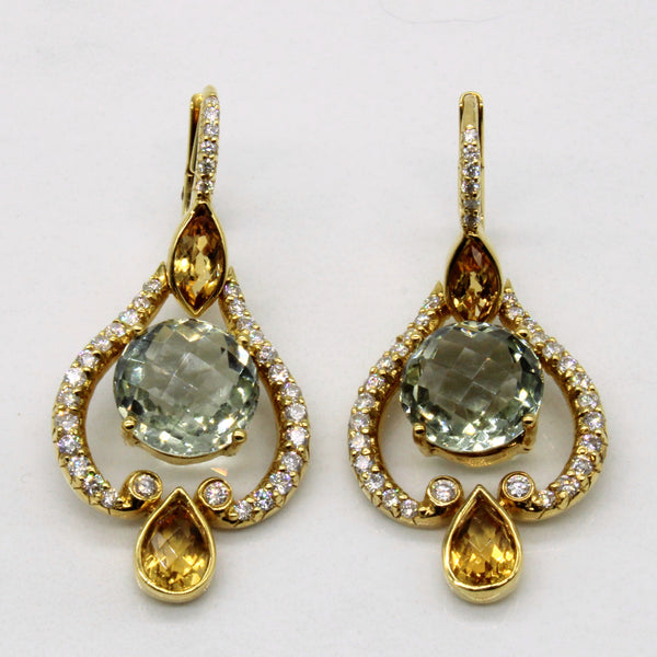 Green Quartz, Citrine Diamond Drop Earrings in 18k | 5ctw, 1.6ctw, 0.5ctw  |