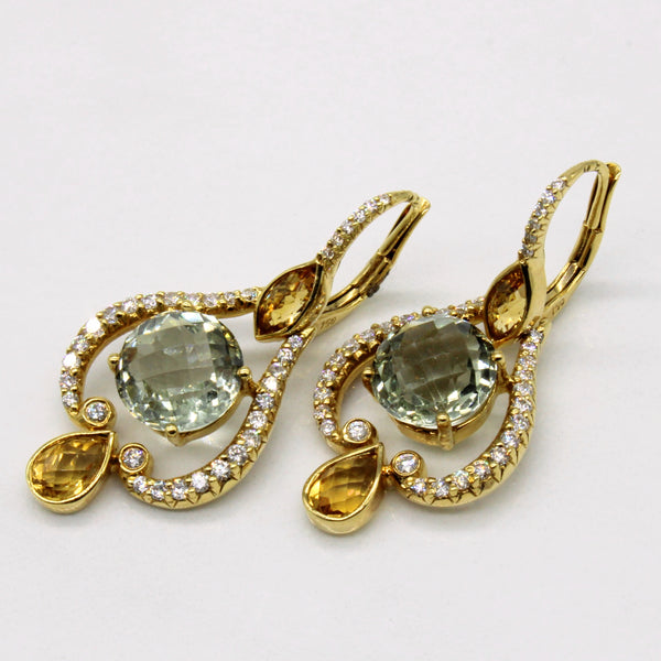 Green Quartz, Citrine Diamond Drop Earrings in 18k | 5ctw, 1.6ctw, 0.5ctw  |