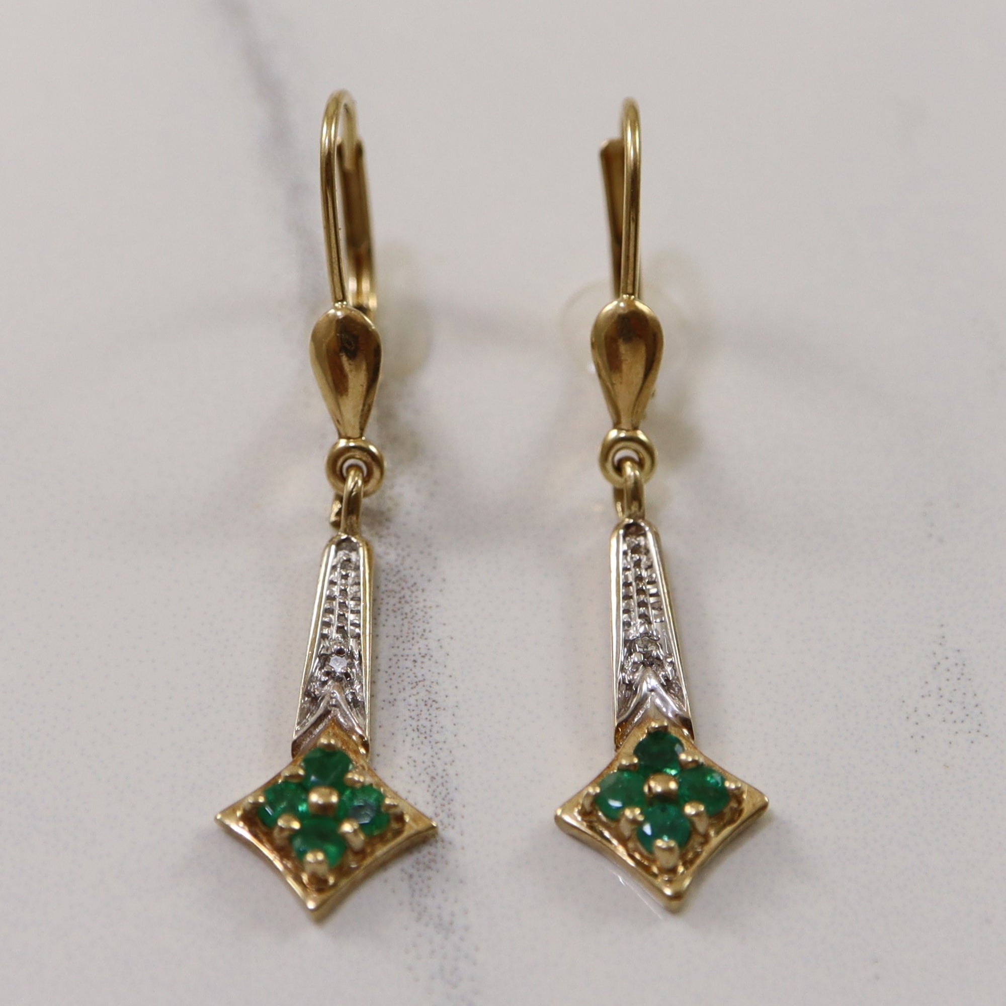 Diamond & Emerald  Drop Earrings | 0.01ctw, 0.024ctw |