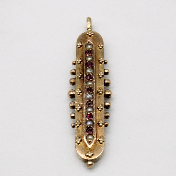 1896 Hallmarked Synthetic Ruby & Seed Pearl Vertical Pendant | 0.10ct |