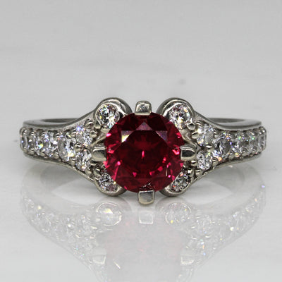 Synthetic Ruby & Diamond High Set Ring | 1.40ct, 0.55ctw | SZ 8.75 |