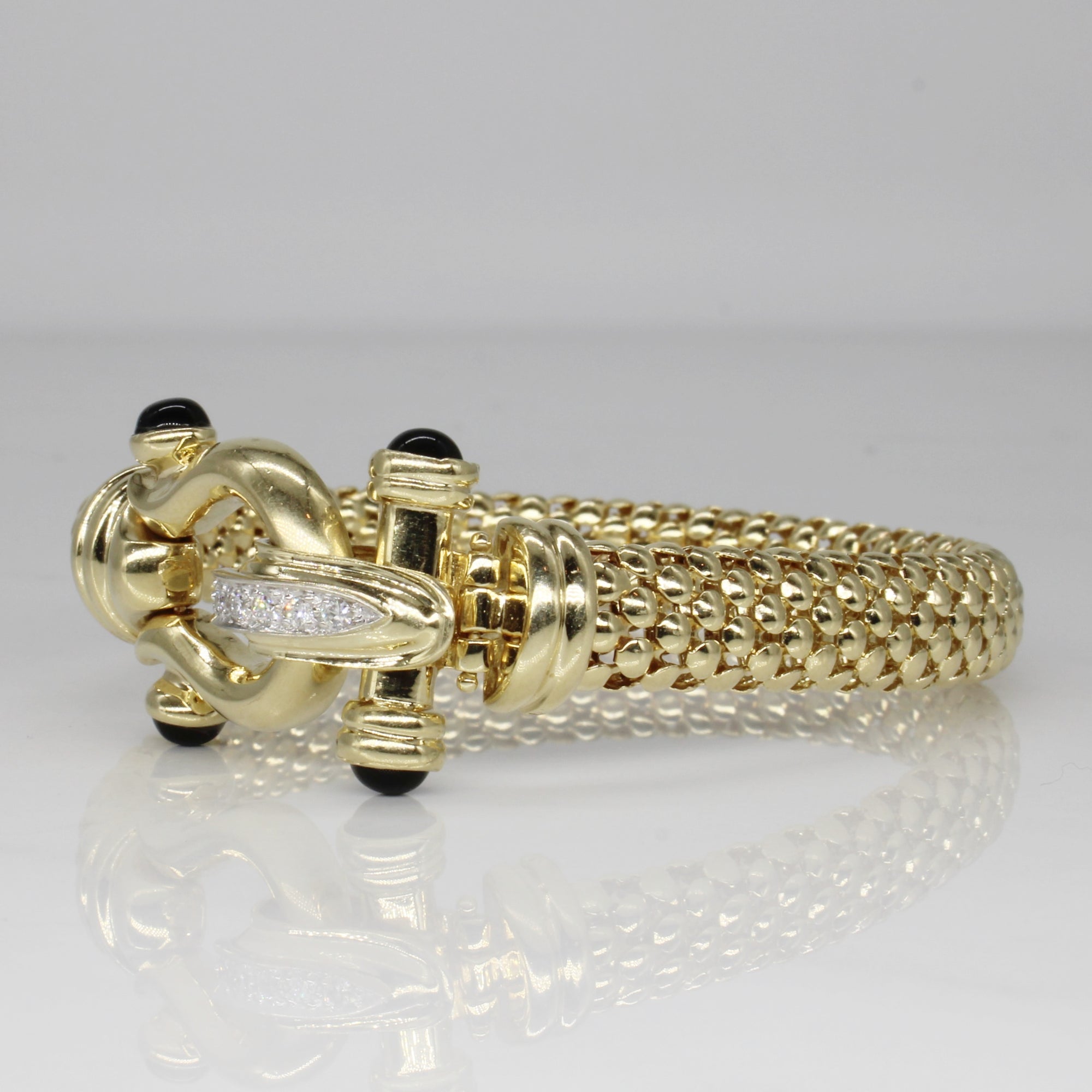 Onyx & Diamond Buckle Bracelet | 1.20ctw, 0.08ctw | 7.5
