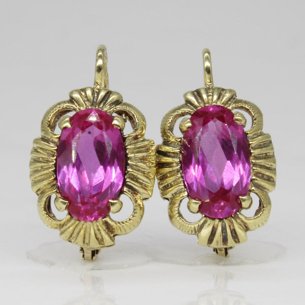 1960s Synthetic Pink Sapphire Drop Earrings | 3.20ctw |