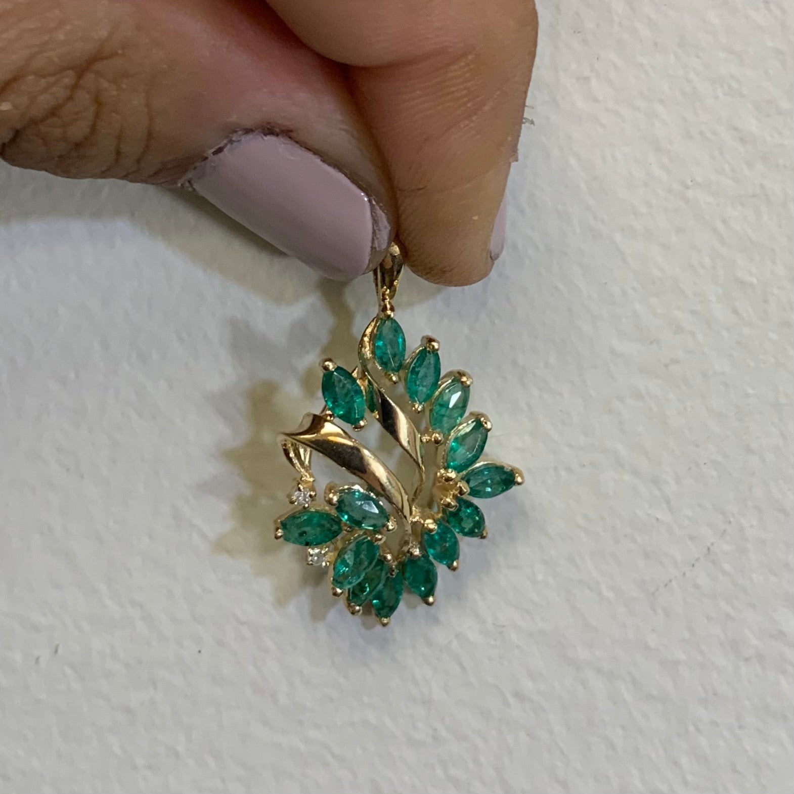 Marquise Emerald & Diamond Pendant | 1.10ctw, 0.02ctw |