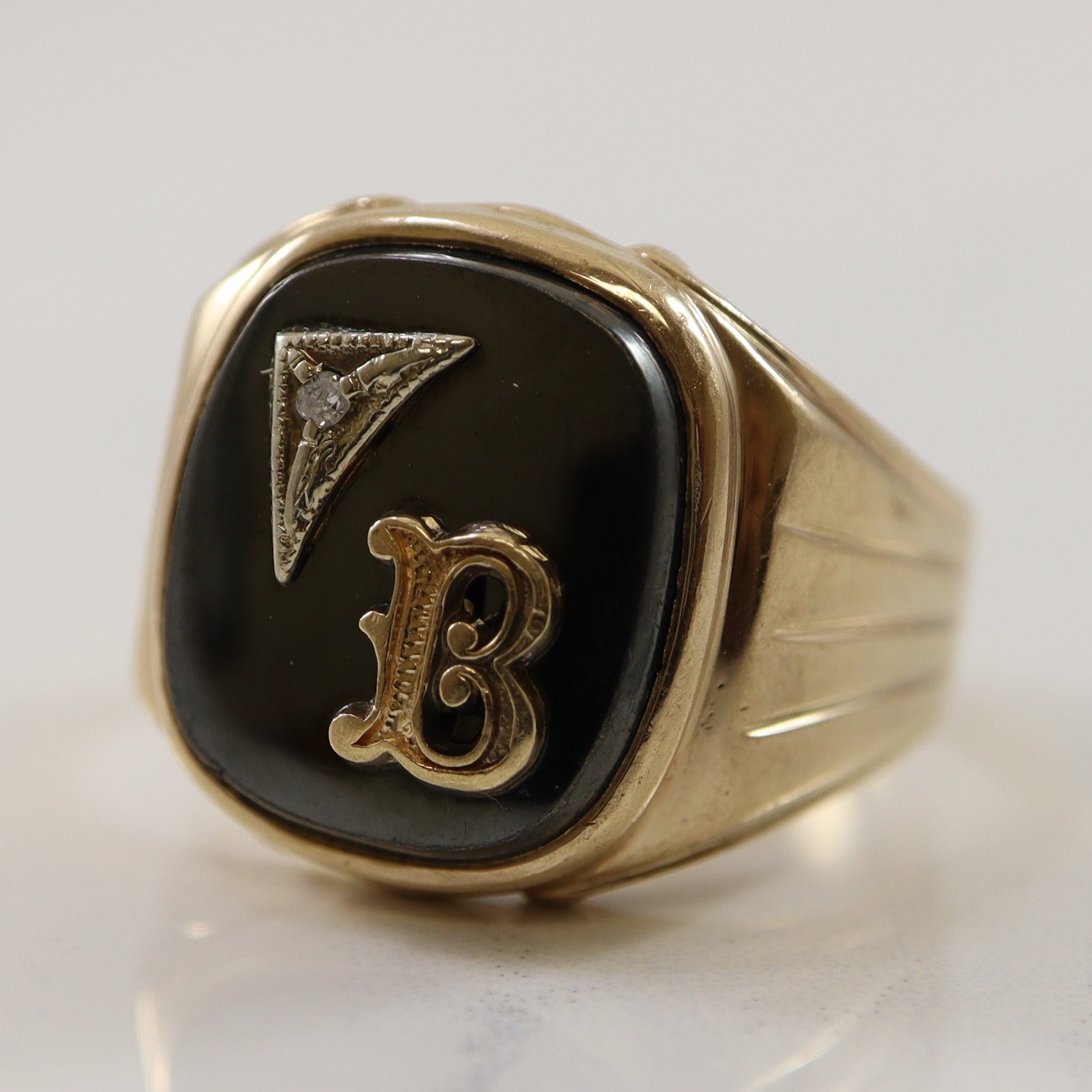 Initial 'B' Diamond & Hematite Signet Ring | 0.01ct, 11.00ct | SZ 10.25 |