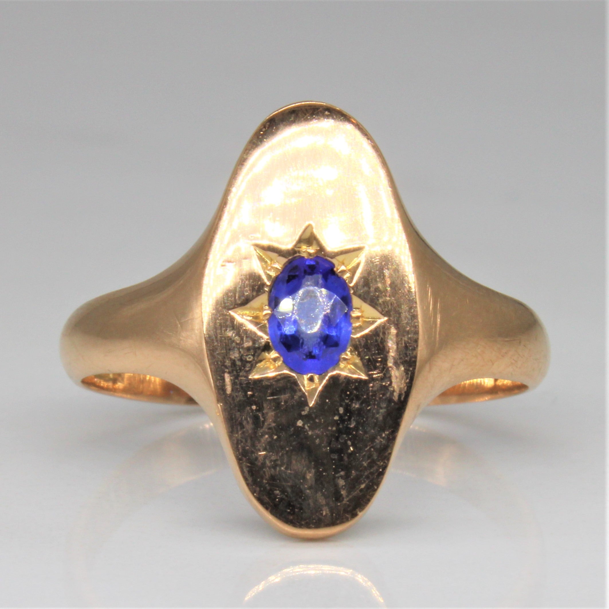 Mid Century Blue Glass Ring | 0.25ct | SZ 9.75 |