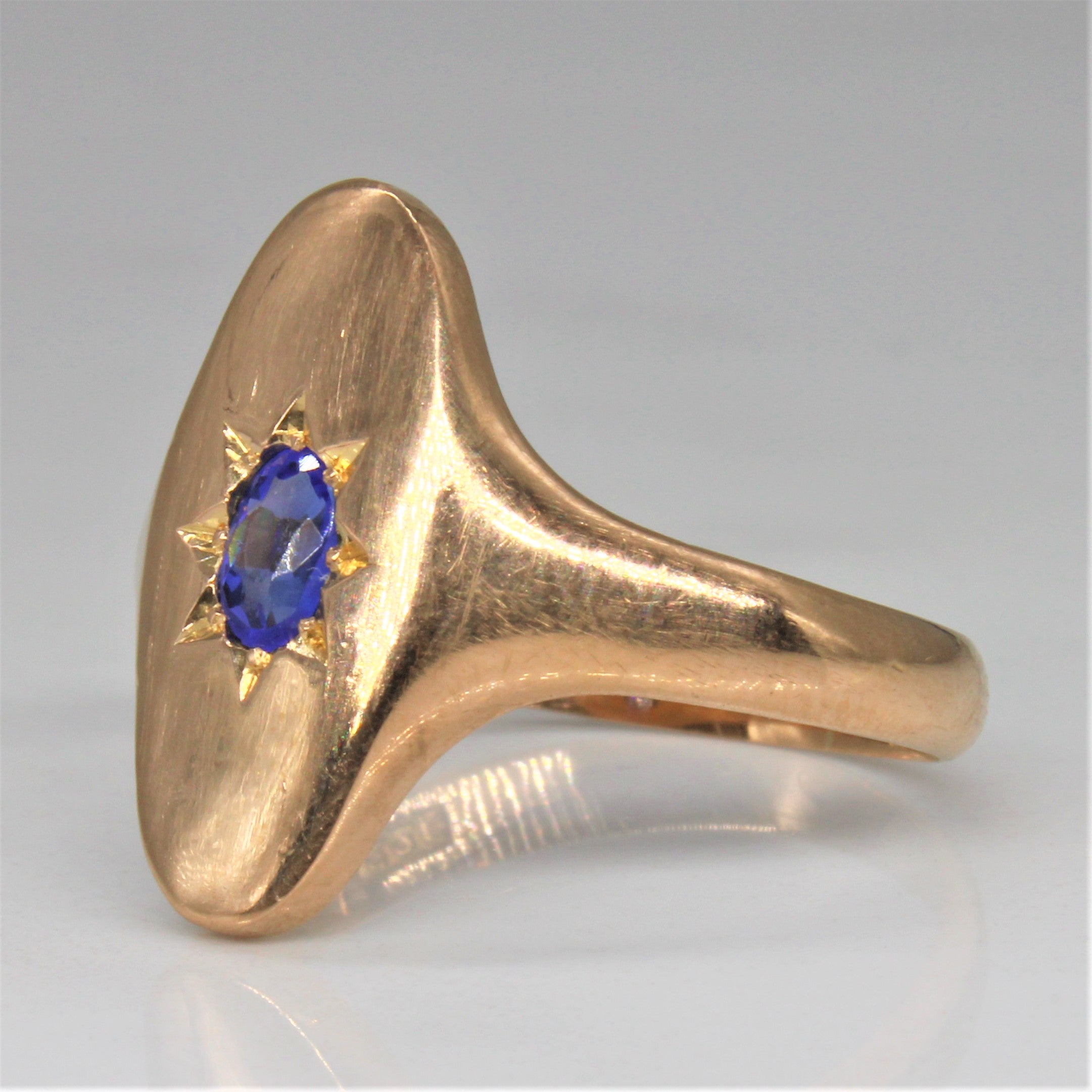 Mid Century Blue Glass Ring | 0.25ct | SZ 9.75 |