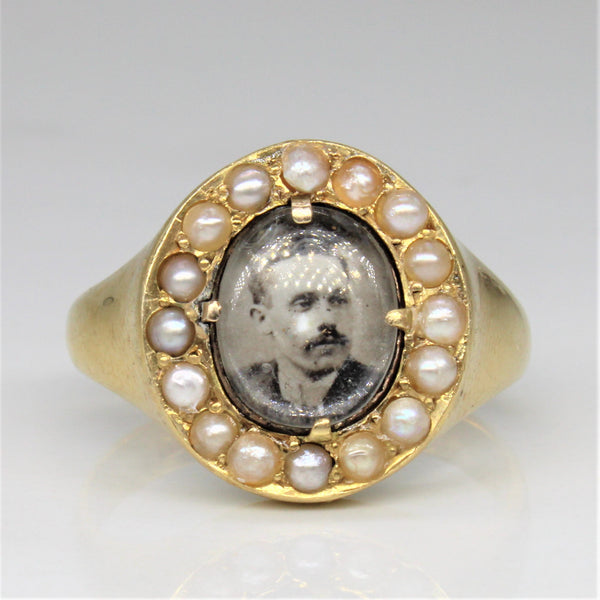 Victorian Era Seed Pearl Portrait Ring | SZ 8.5 |