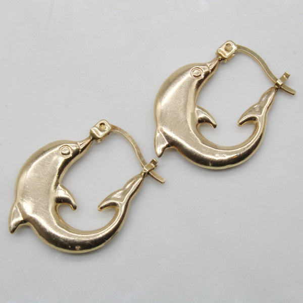 10k Yellow Gold Dolphin Hoop Earrings |