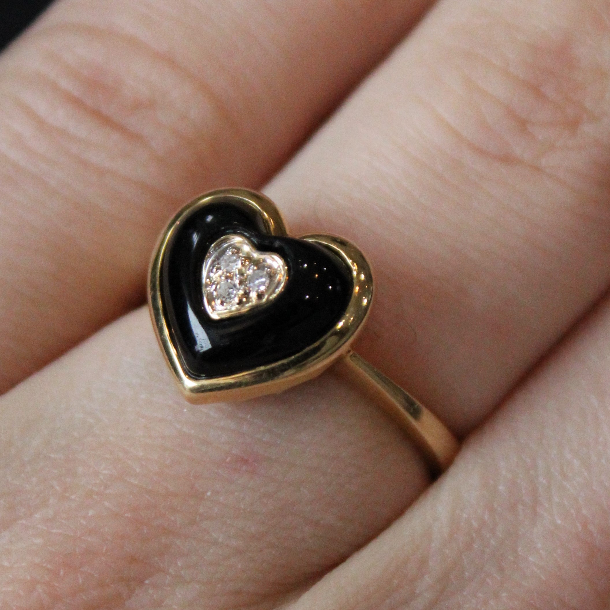 Vintage Onyx & Diamond Heart Ring | 2.15ct, 0.03ct | SZ 7 |