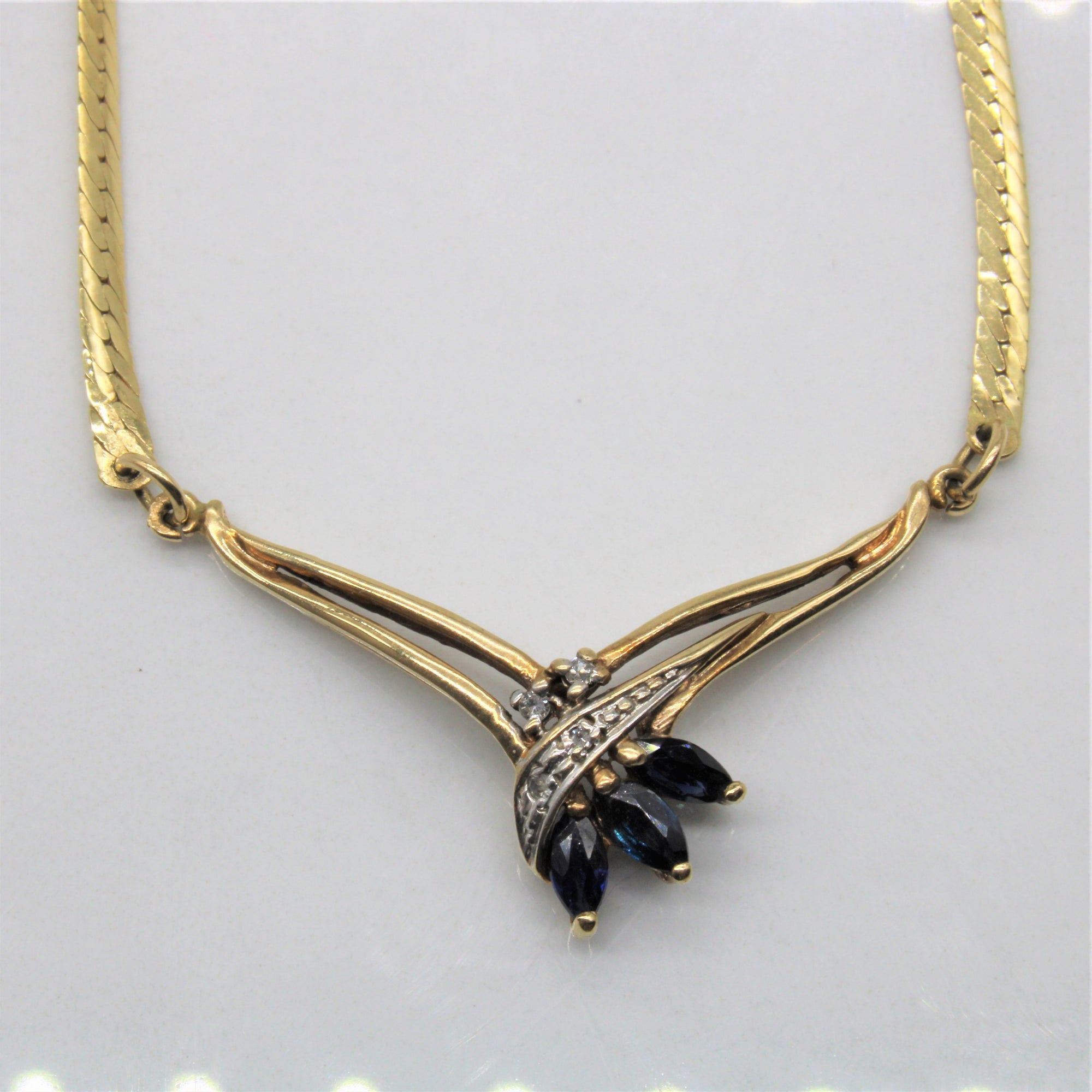 Marquise Sapphire & Diamond Necklace | 0.33ctw, 0.03ctw | 17.5