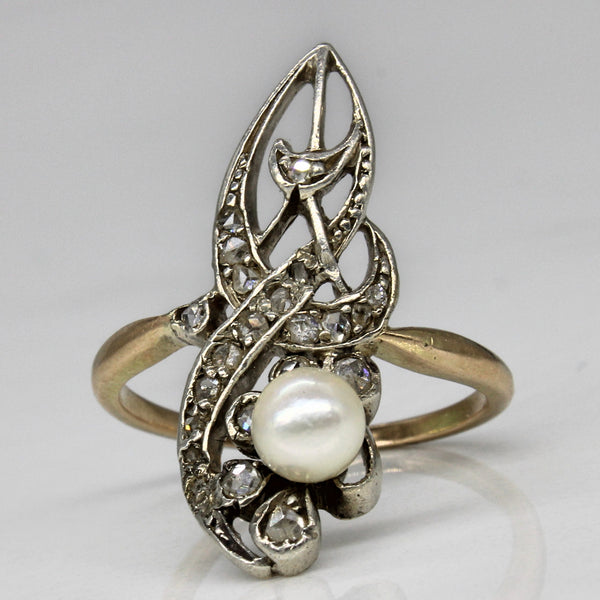 Art Deco Pearl & Diamond Ring | 0.05ctw | SZ 5.75 |