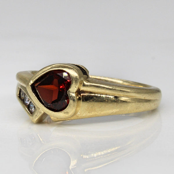 Garnet & Diamond Heart Ring | 0.67ct, 0.04ctw | SZ 7 |
