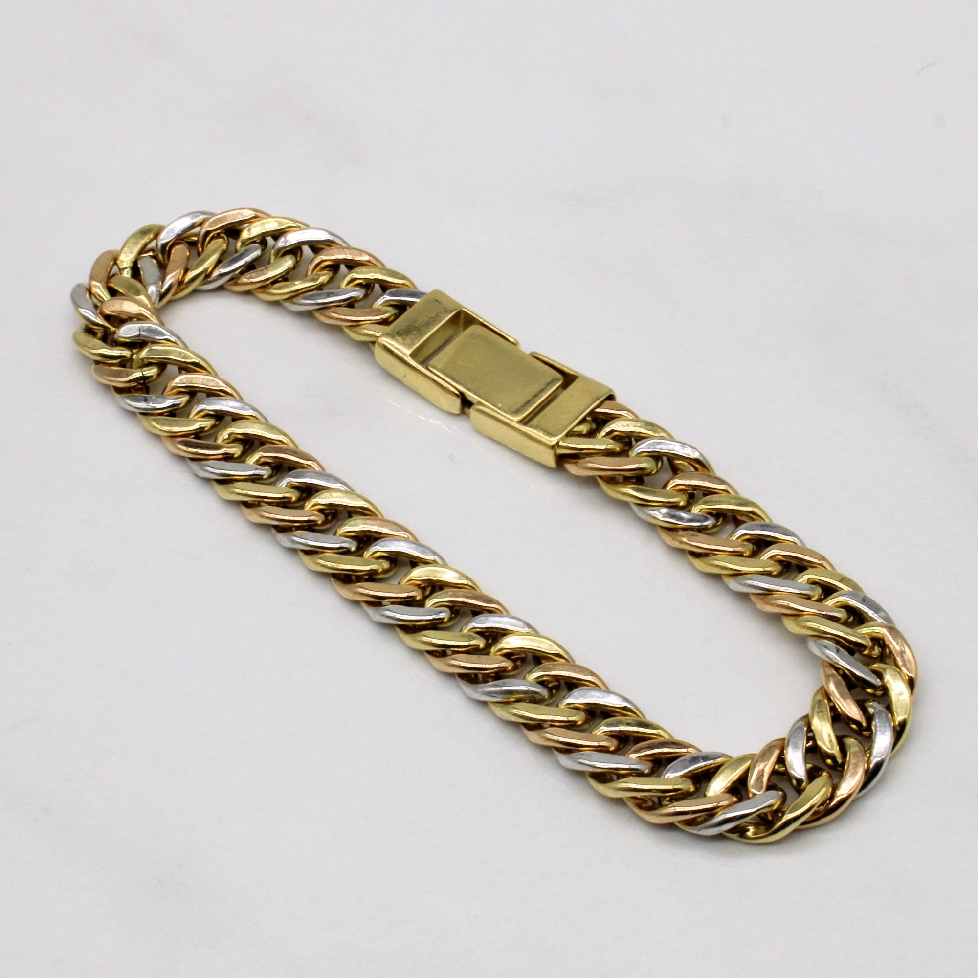 18k Tri-Tone Gold Cuban Link Bracelet | 7.5