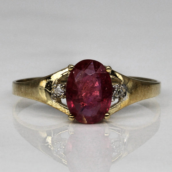 Three Stone Glass Filled Ruby & Diamond Ring | 0.61ct, 0.02ctw | SZ 6.5 |
