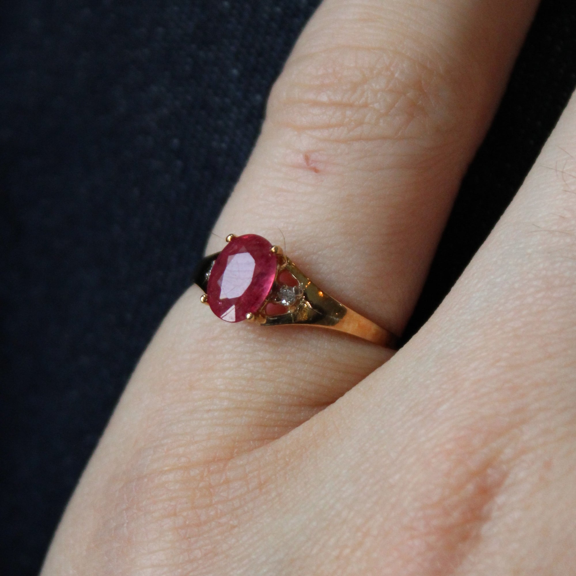 Three Stone Glass Filled Ruby & Diamond Ring | 0.61ct, 0.02ctw | SZ 6.5 |
