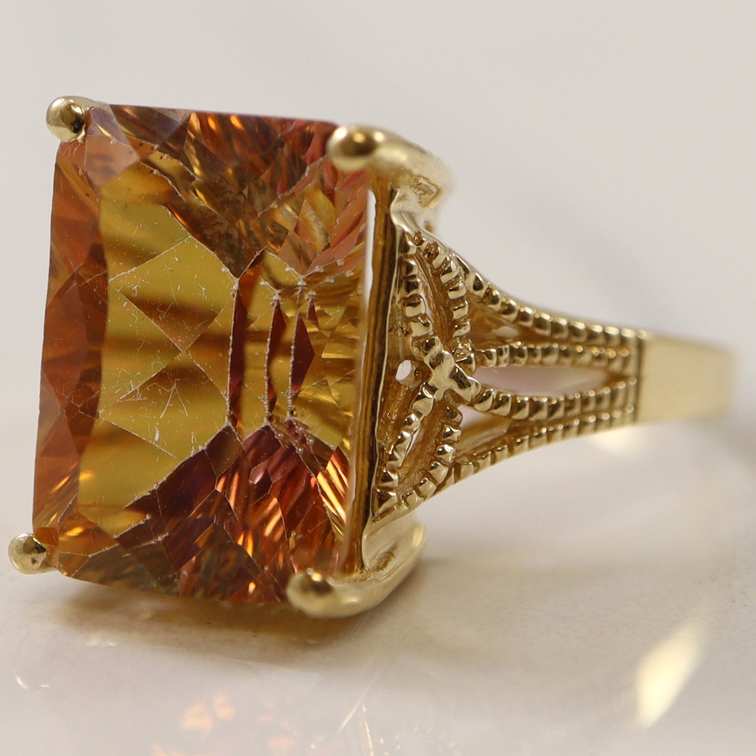 Rectangular Orange Mystic Topaz Ring | 10.00ct | SZ 7.75 |