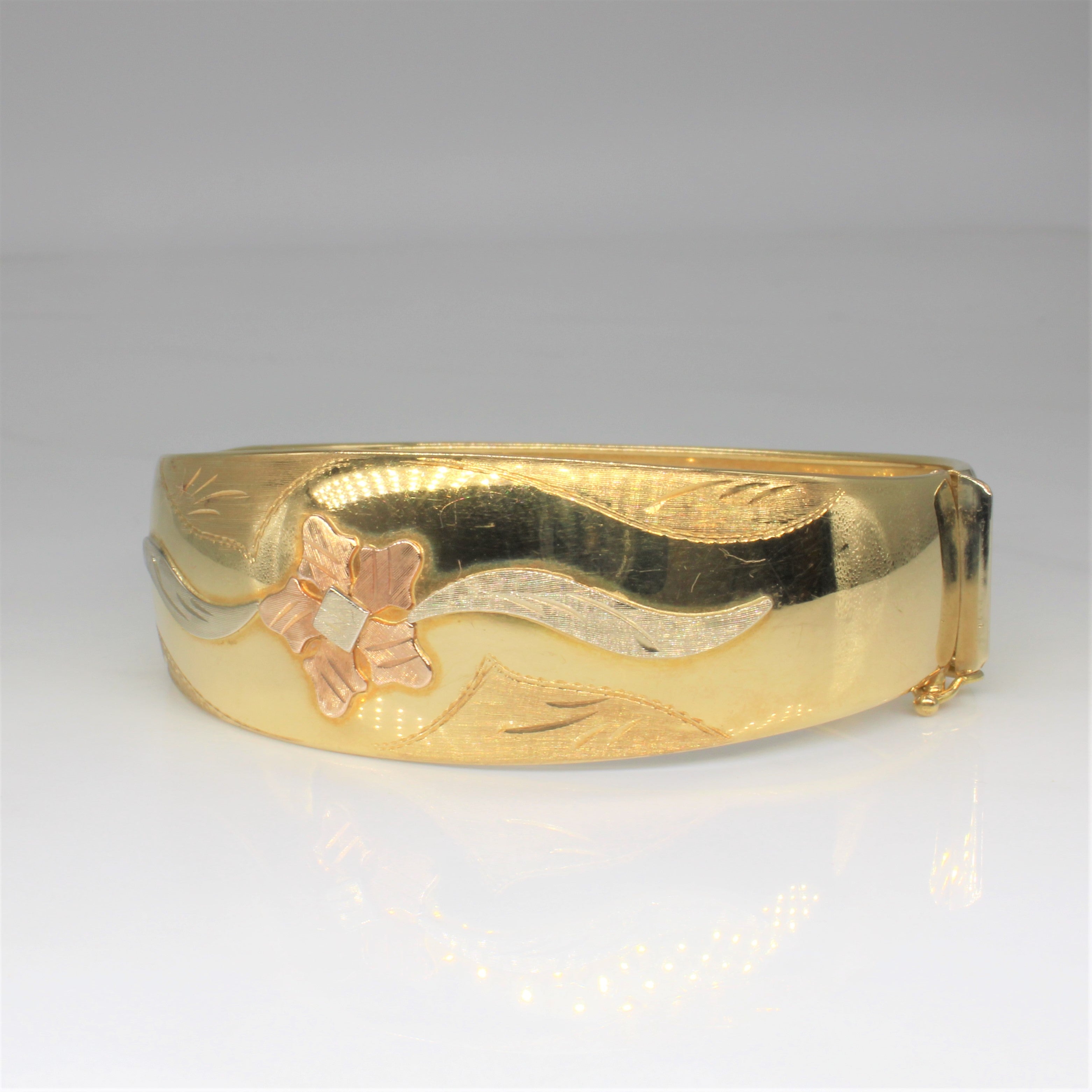 Tri Tone Gold Flower Bangle | 7" |