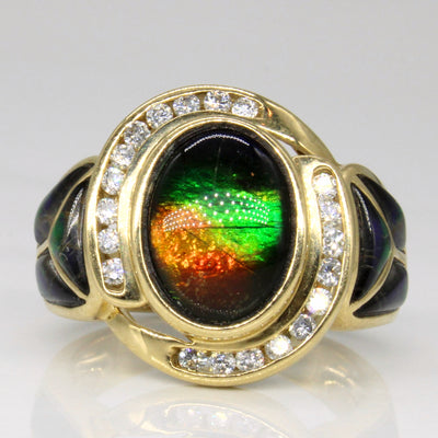 Ammolite & Diamond Halo Cocktail Ring | 3.20ctw, 0.20ctw | SZ 7 |
