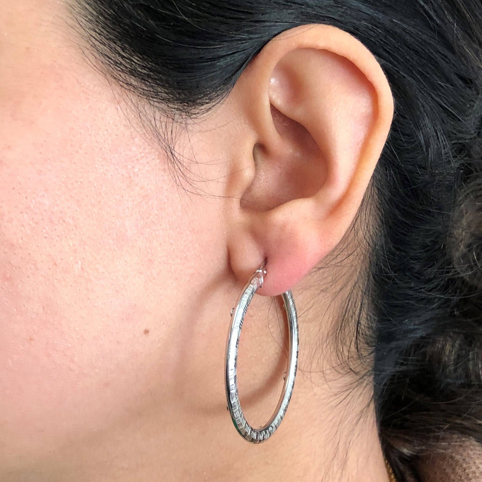 Textured White Gold Hoops |