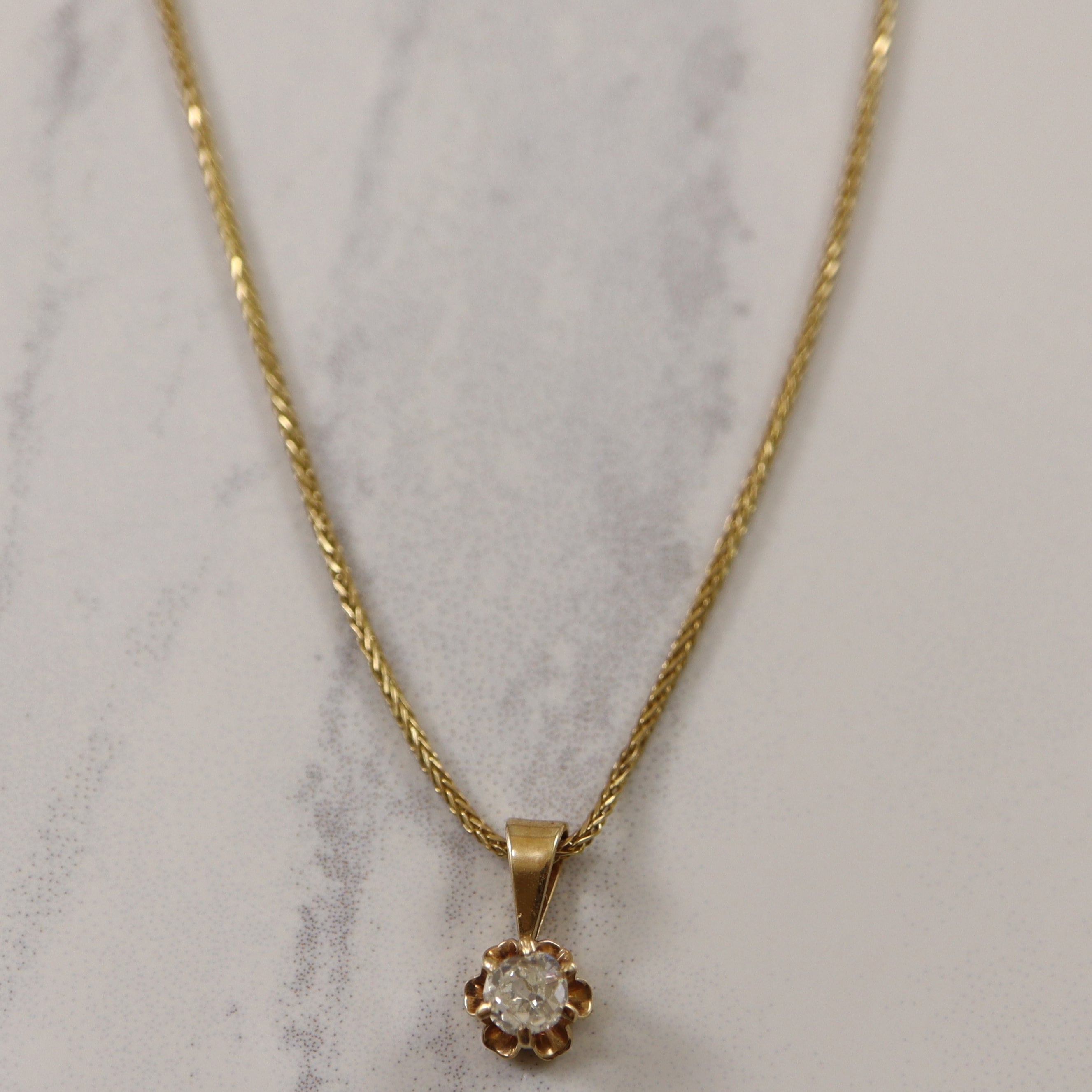 Old Mine Cut Diamond Solitaire Necklace | 0.32ct | 15" |