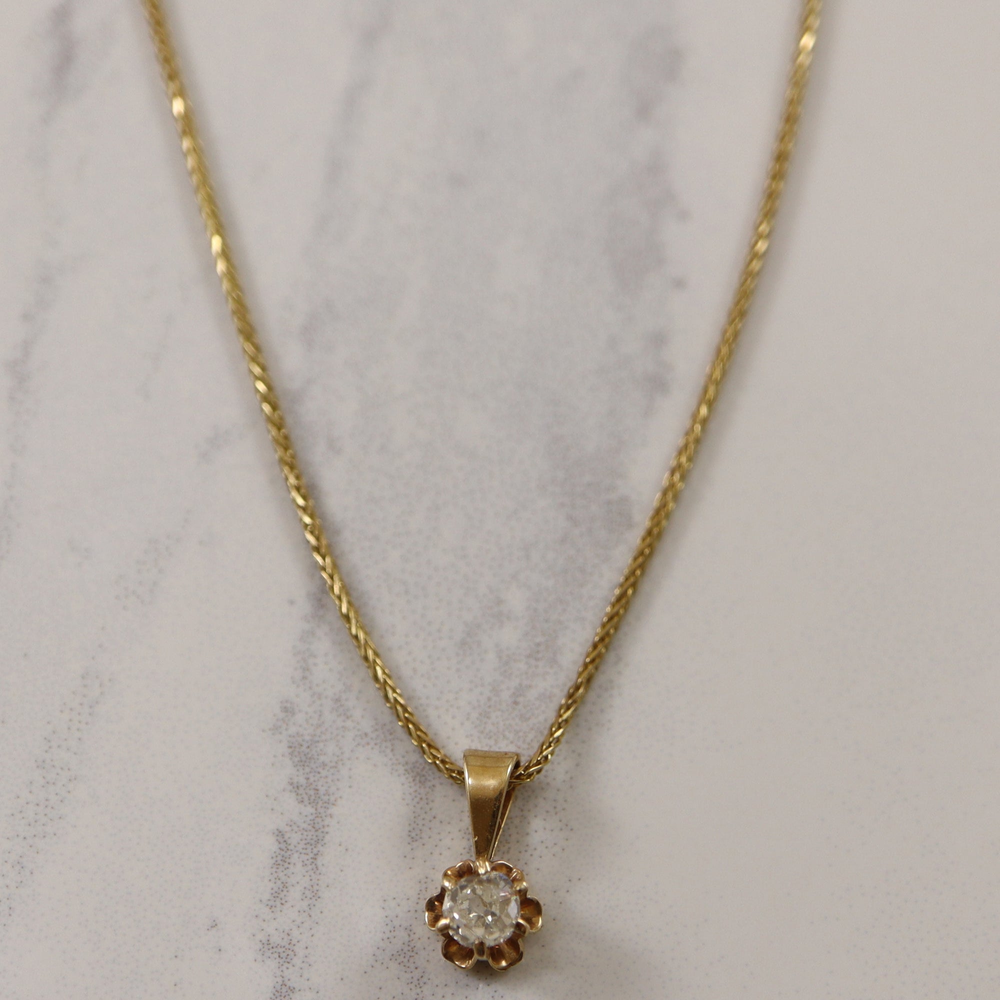 Old Mine Cut Diamond Solitaire Necklace | 0.32ct | 15