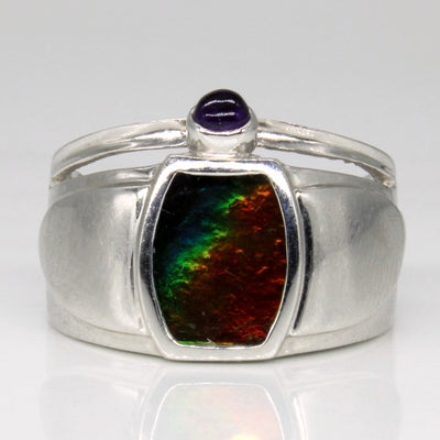 Ammolite & Amethyst Cocktail Ring | 1.30ct, 0.11ct | SZ 7 |