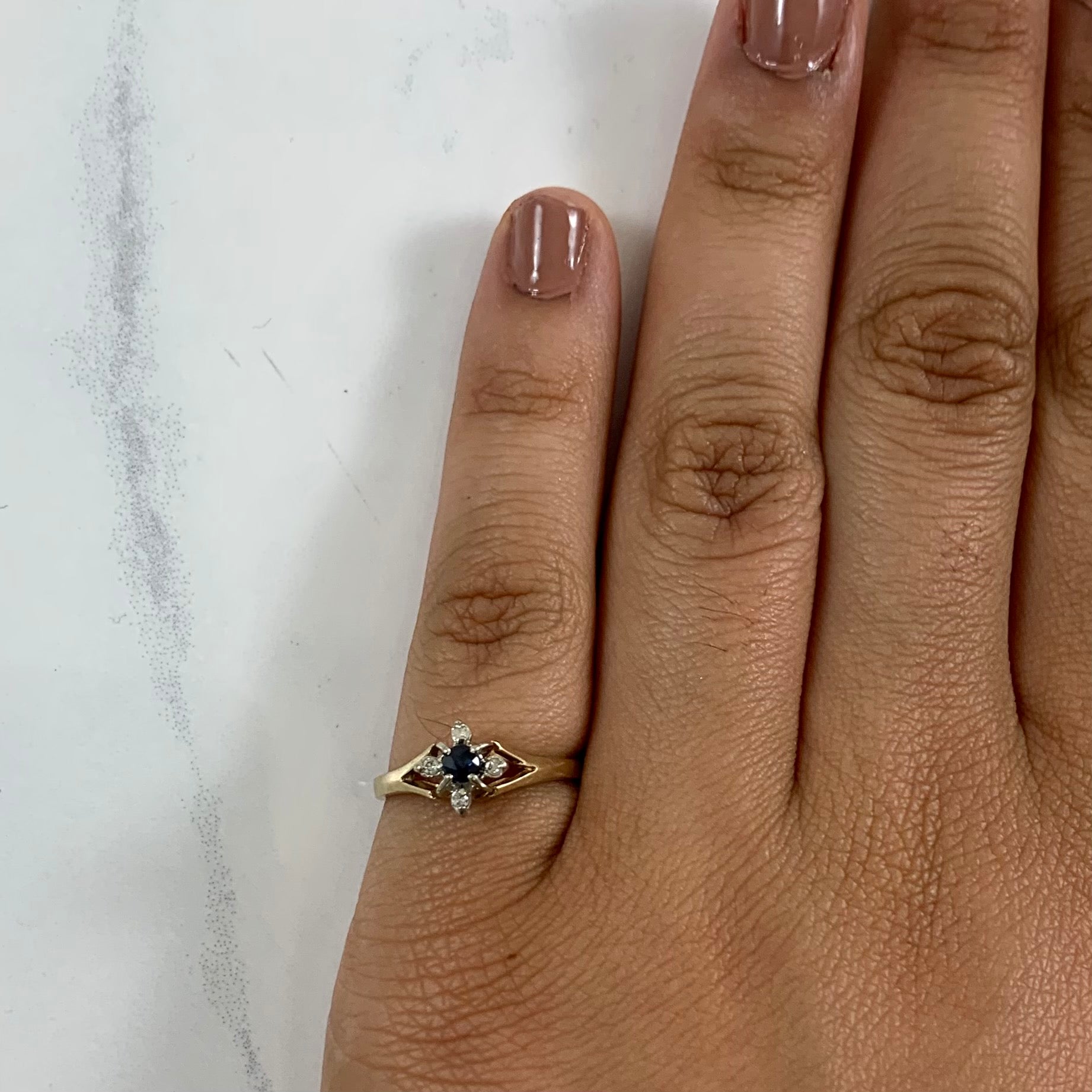 Blue Sapphire & Diamond Ring | 0.12ct, 0.04ctw | SZ 5.25 |