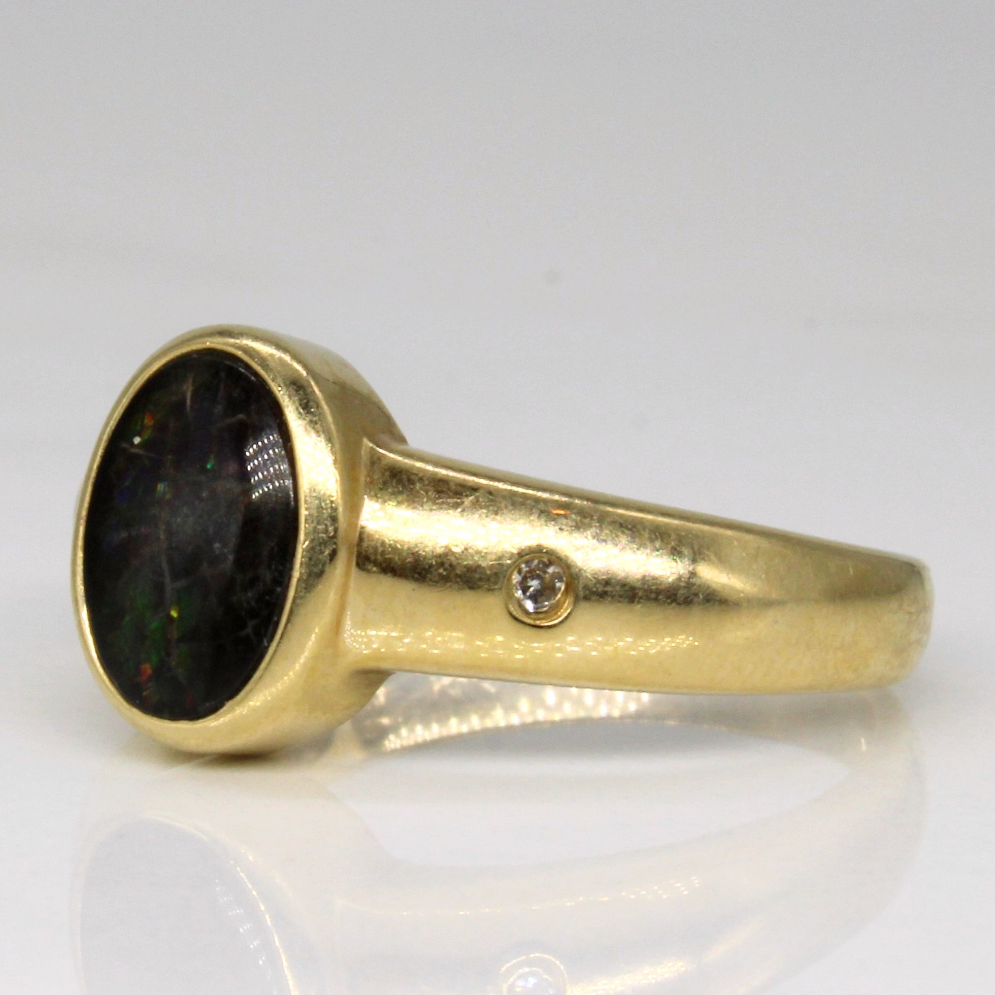 Ammolite & Diamond Three Stone Ring | 0.74ct, 0.01ct | SZ 6.25 |