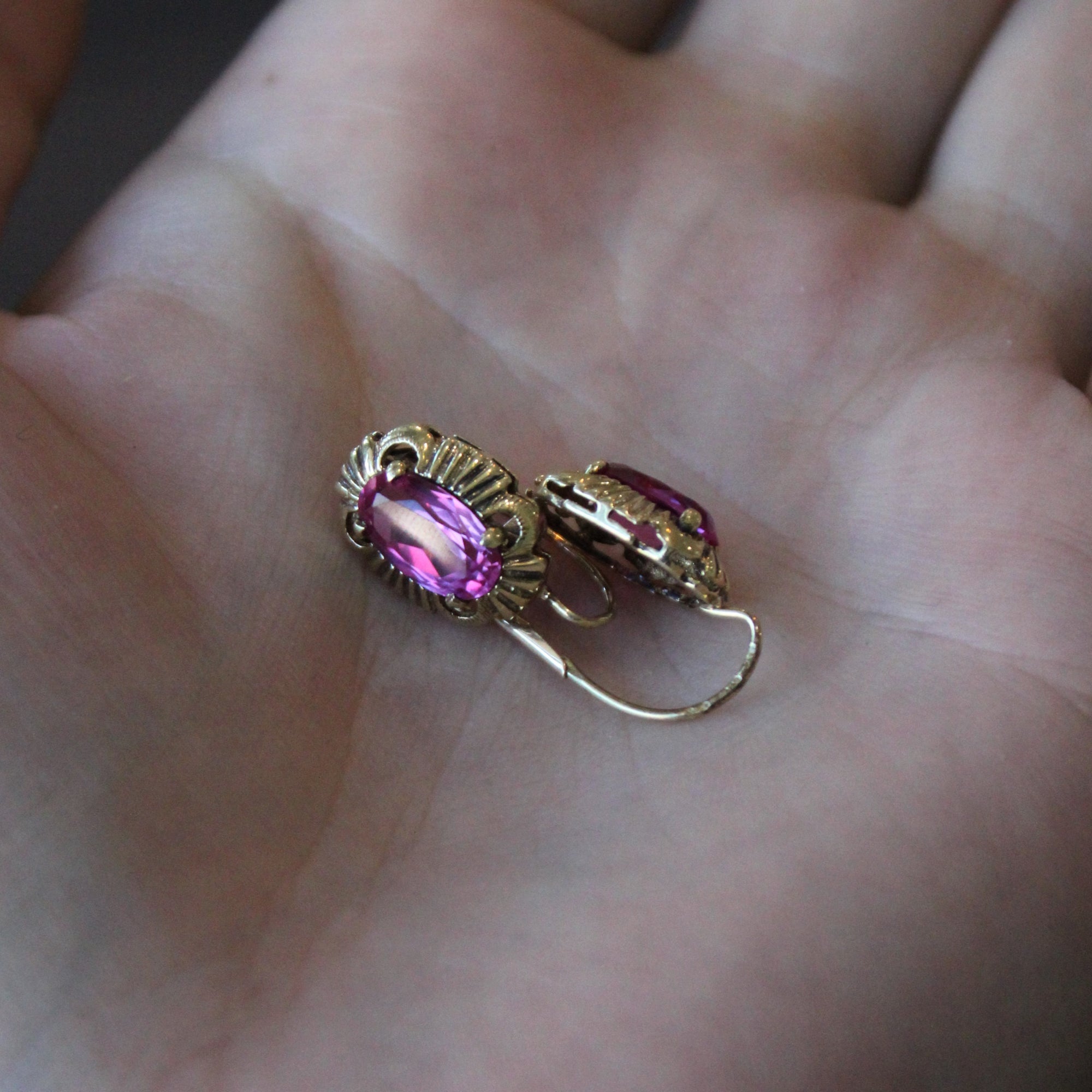 1960s Synthetic Pink Sapphire Drop Earrings | 3.20ctw |