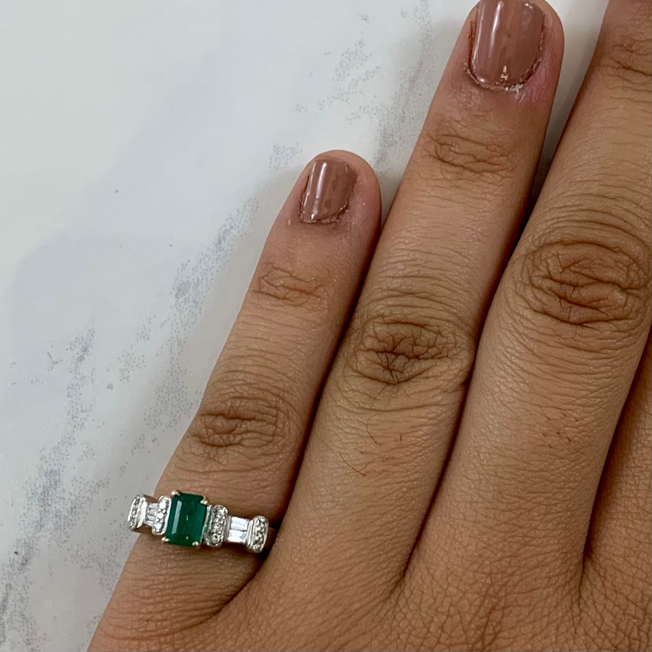 Emerald & Diamond Engagement Ring | 0.60ct, 0.16ctw | SZ 3.75 |
