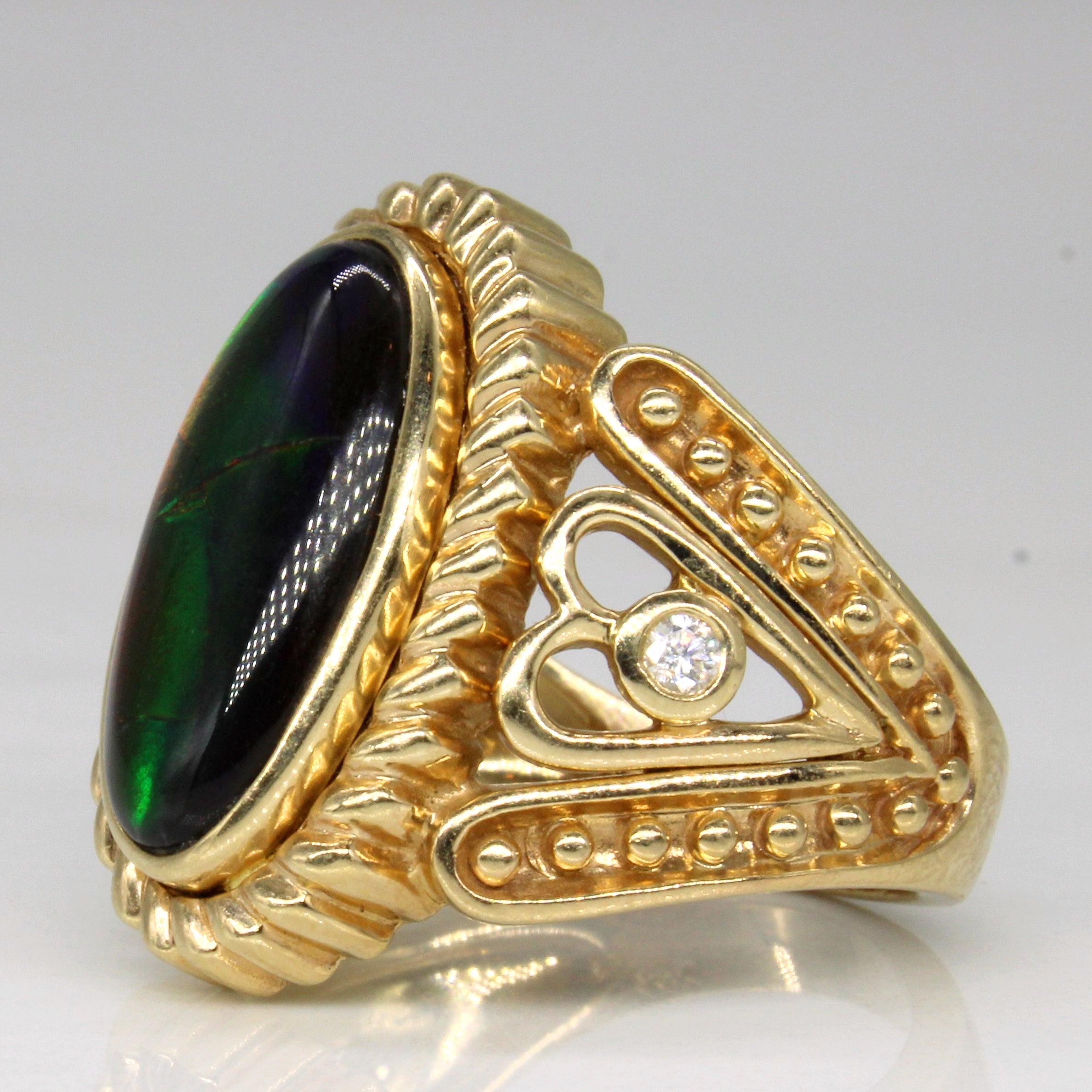 Ammolite & Diamond Ornate Cocktail Ring | 3.20ct, 0.06ctw | SZ 6.25 |