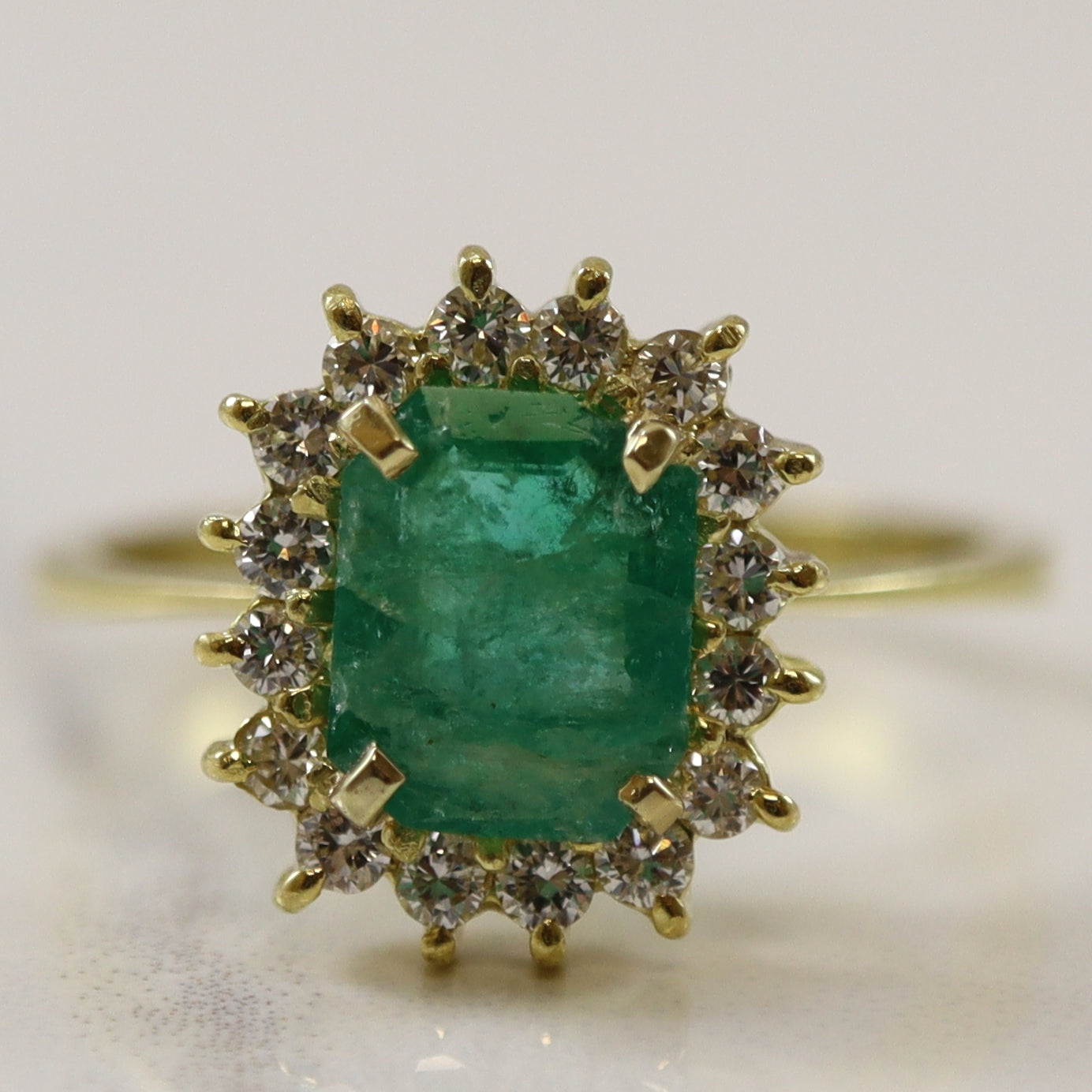 Emerald & Diamond Halo Engagement Ring | 1.50ct, 0.30ctw | SZ 8 |