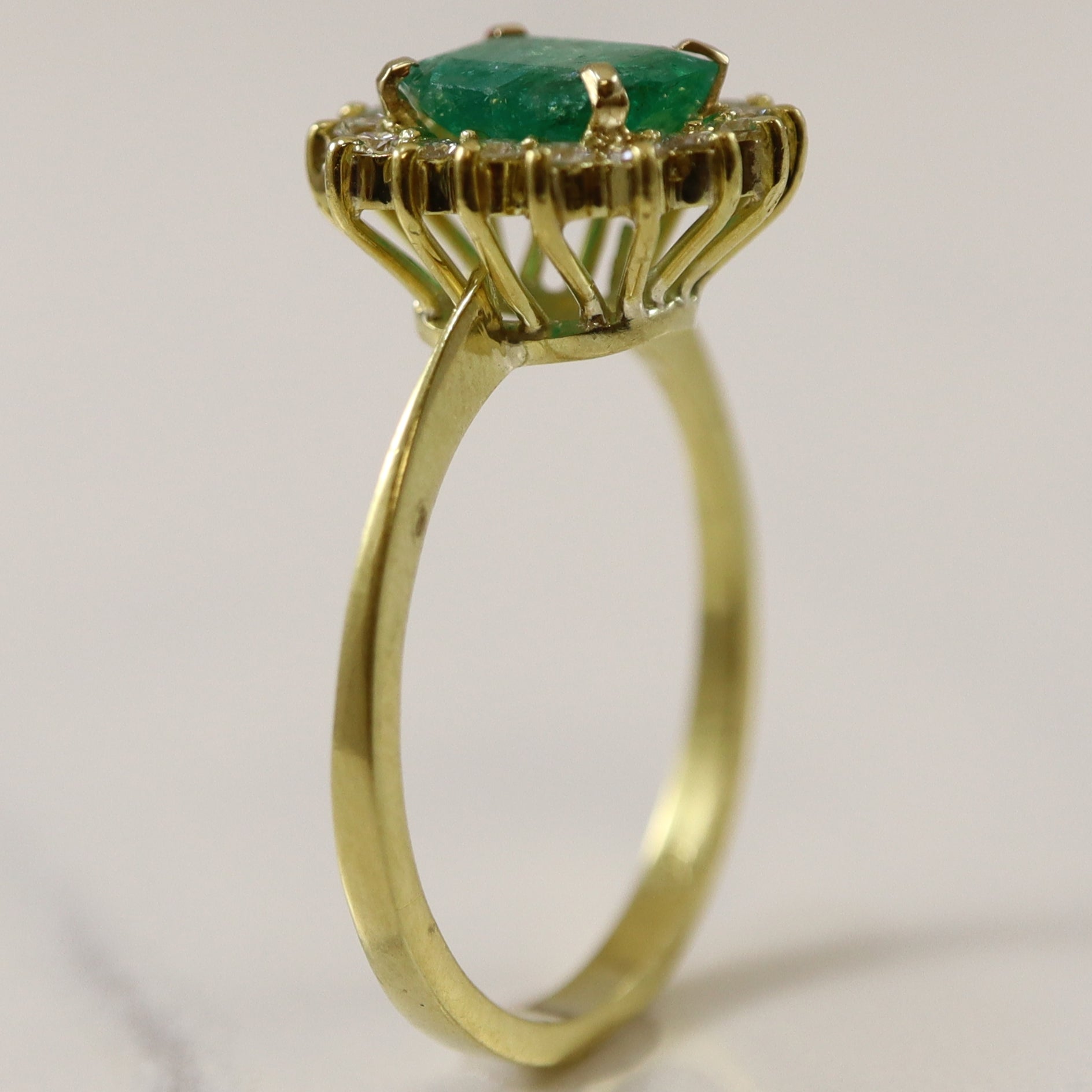 Emerald & Diamond Halo Engagement Ring | 1.50ct, 0.30ctw | SZ 8 |