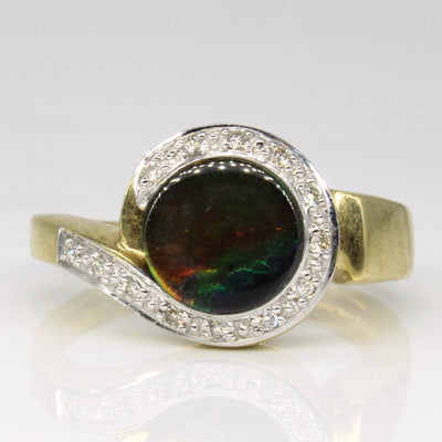 Ammolite & Diamond Bypass Ring | 0.90ct, 0.05ctw | SZ 7 |