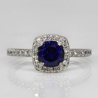 Synthetic Sapphire & Diamond Halo Engagement Ring | 1.30ct, 0.37ctw | SZ 9 |