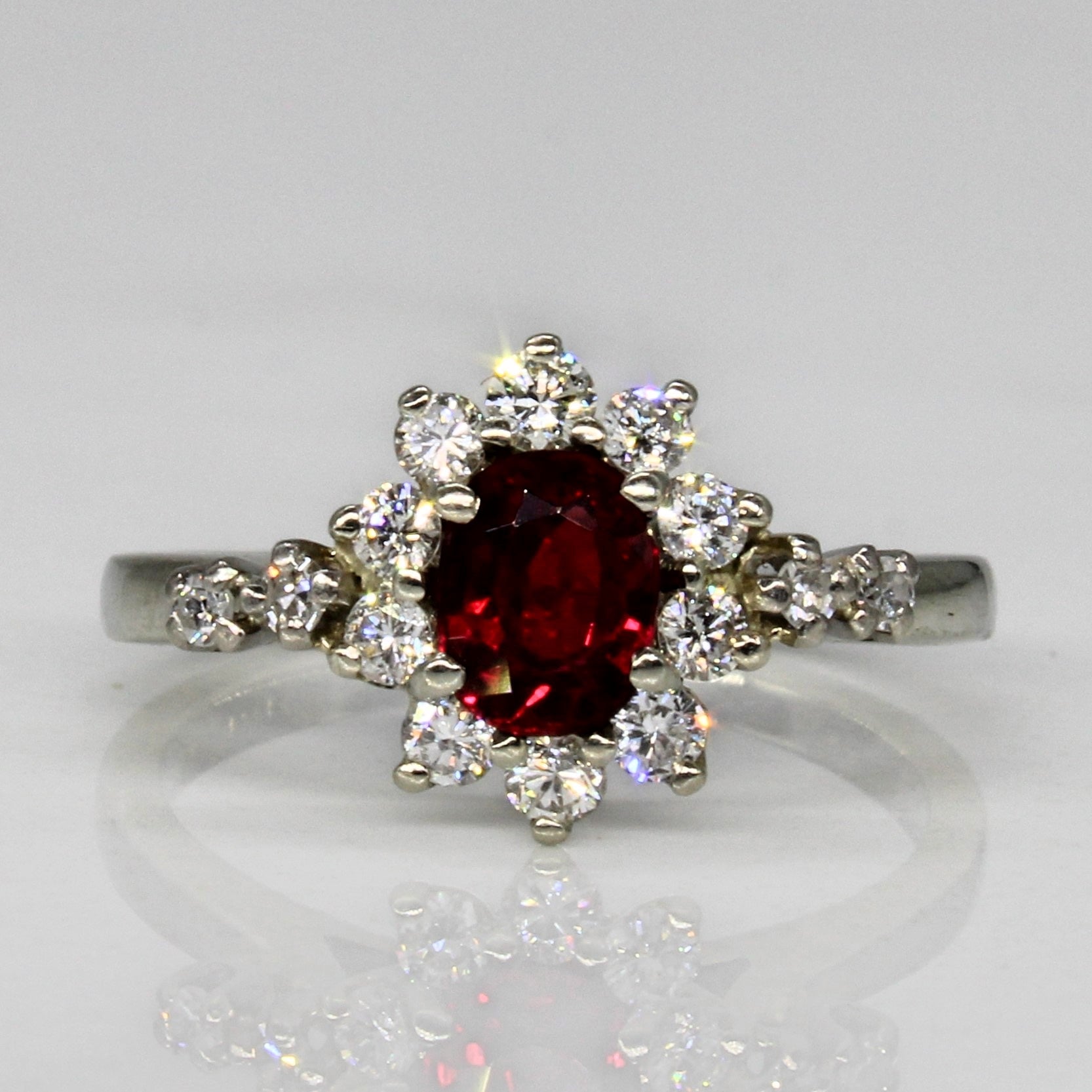 Birks' Ruby & Diamond Halo Ring | 0.50ct, 0.30ctw | SZ 5 |