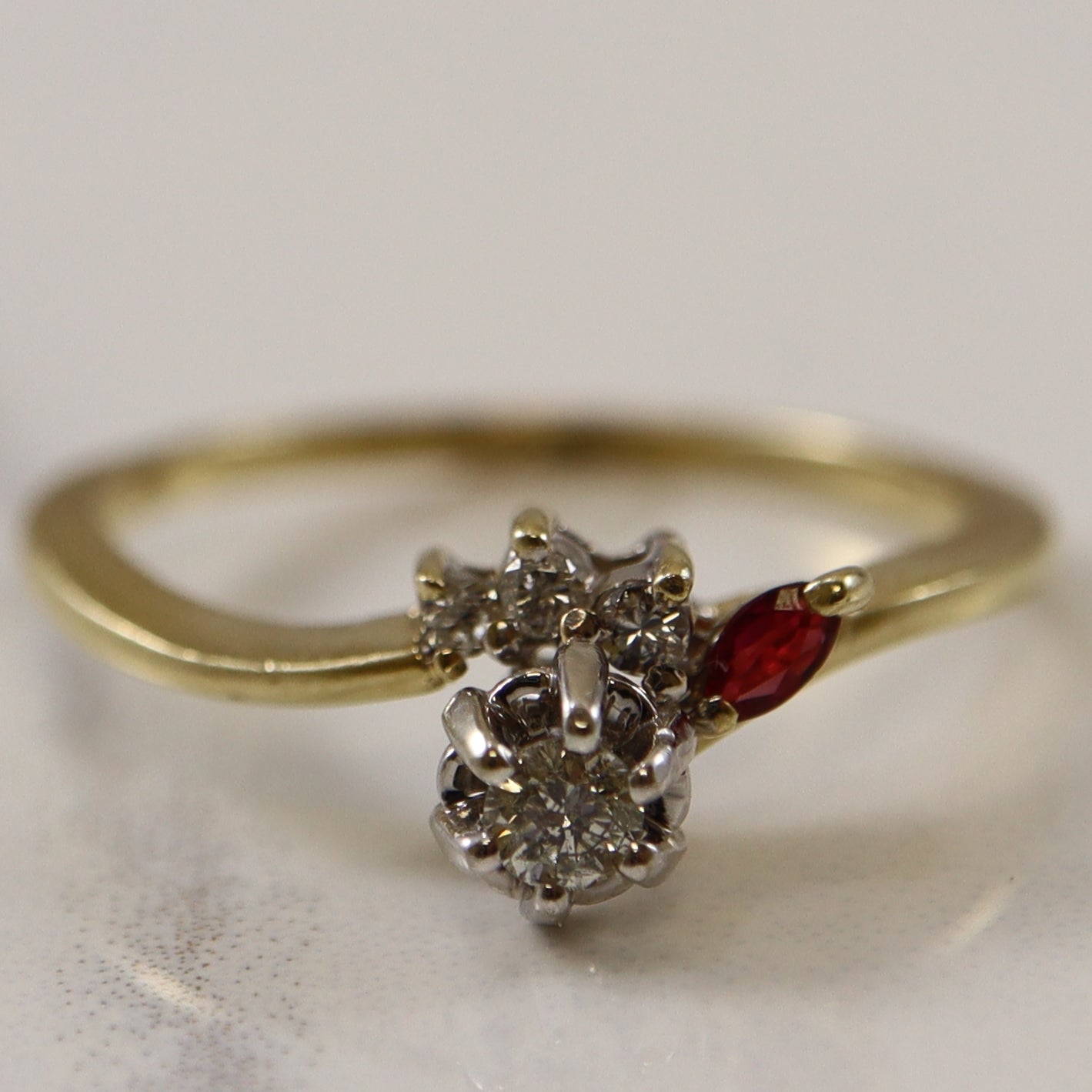 Unique Ruby & Diamond Bypass Ring | 0.13ctw, 0.05ct | SZ 7 |