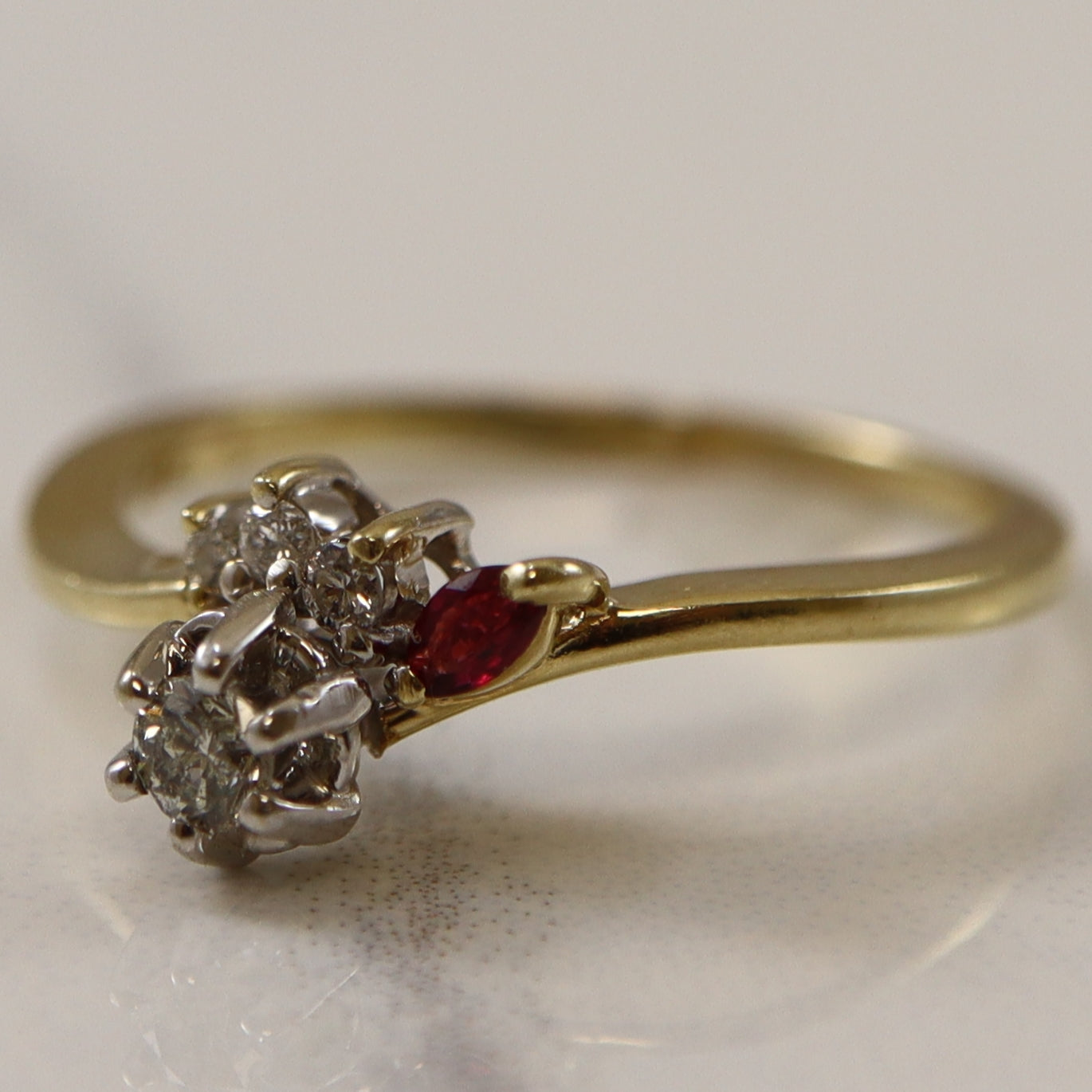 Unique Ruby & Diamond Bypass Ring | 0.13ctw, 0.05ct | SZ 7 |