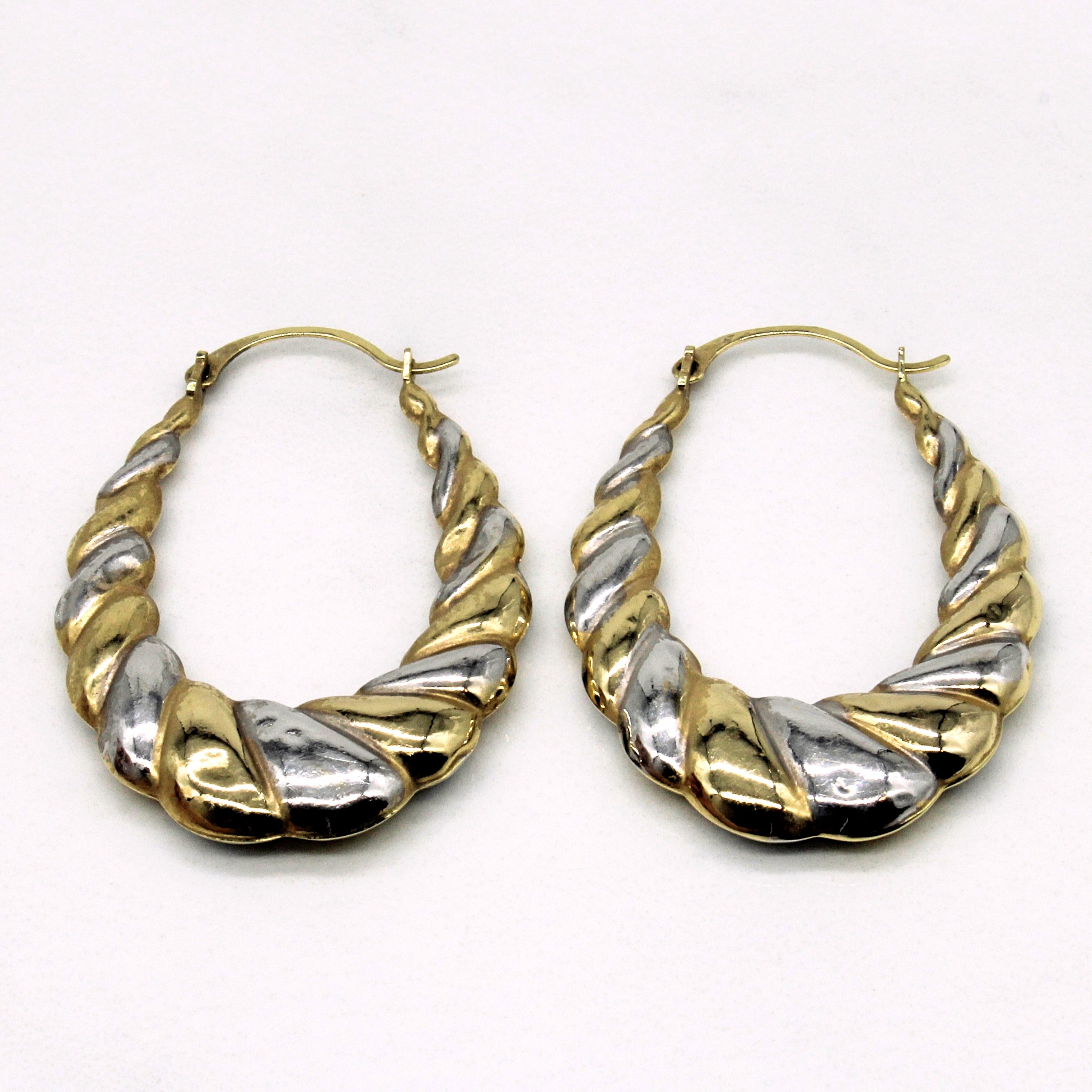 Twisted Two Tone Gold Hoop Earrings |