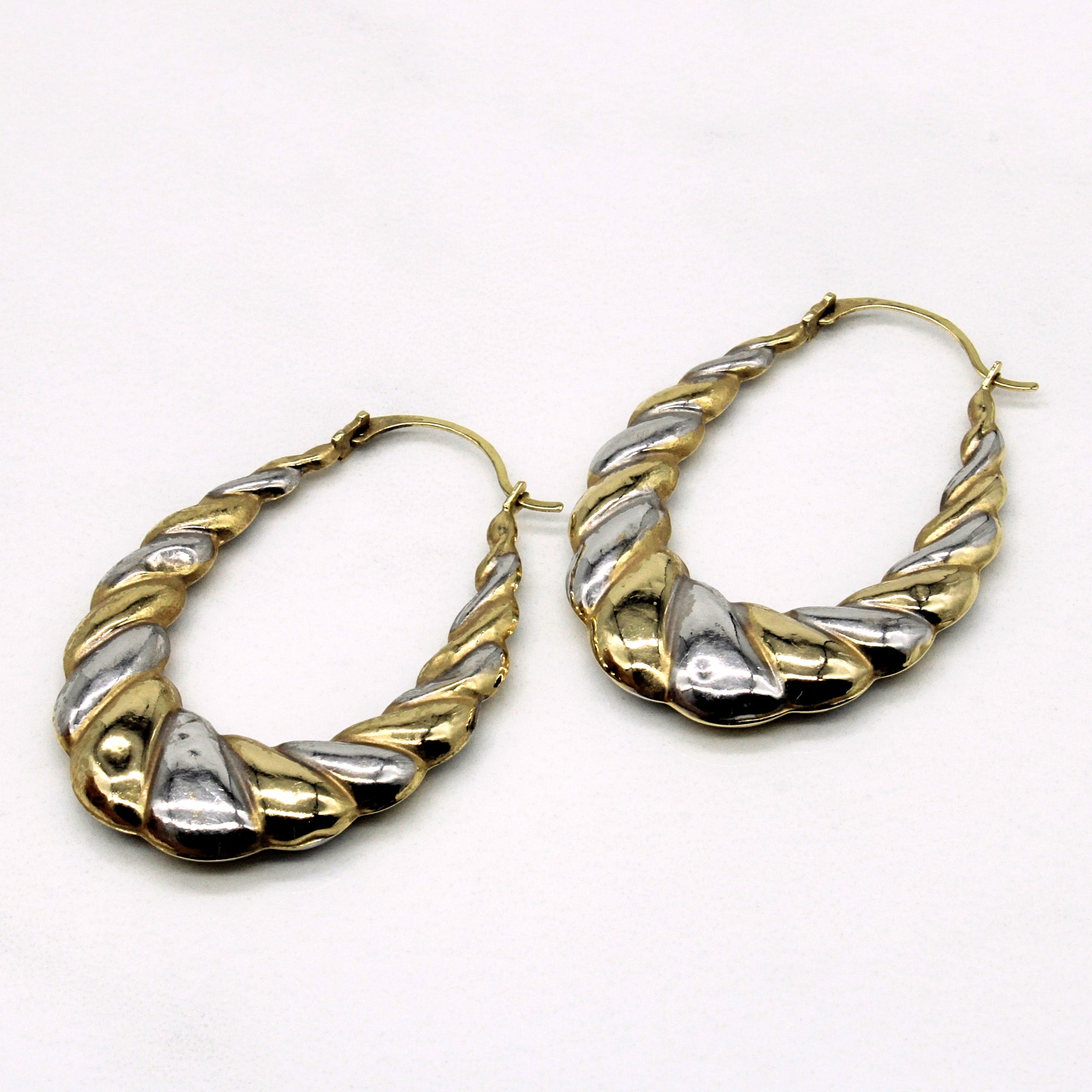 Twisted Two Tone Gold Hoop Earrings |