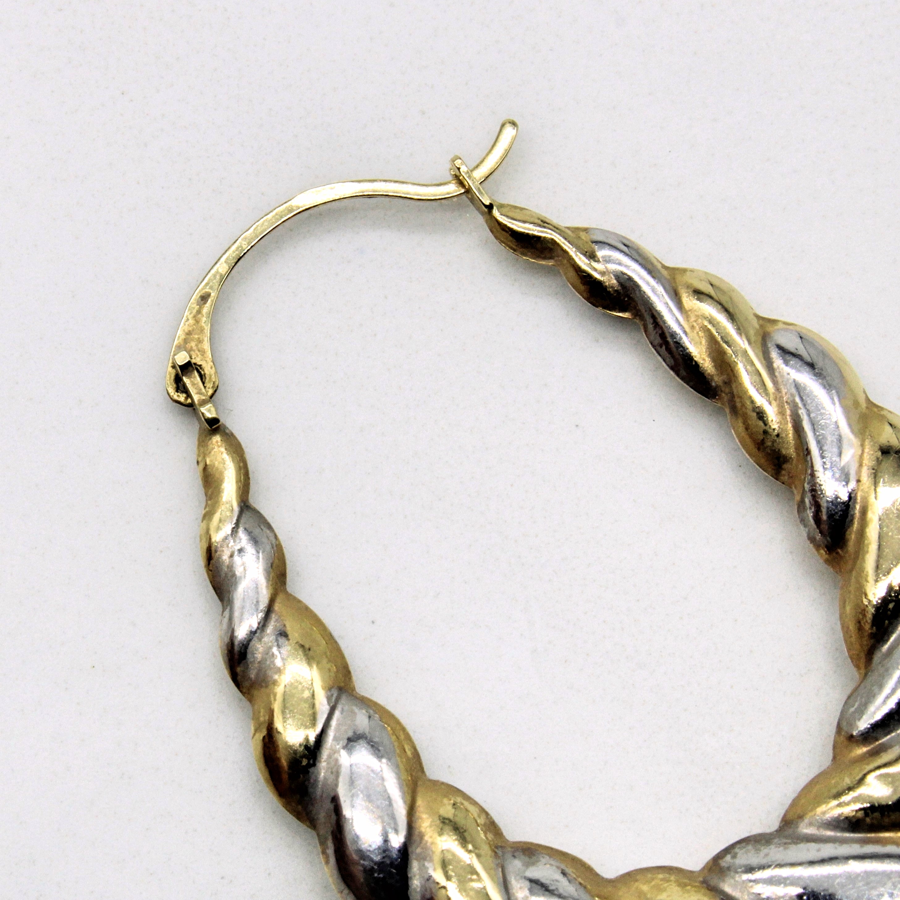 Twisted Two Tone Gold Hoop Earrings |