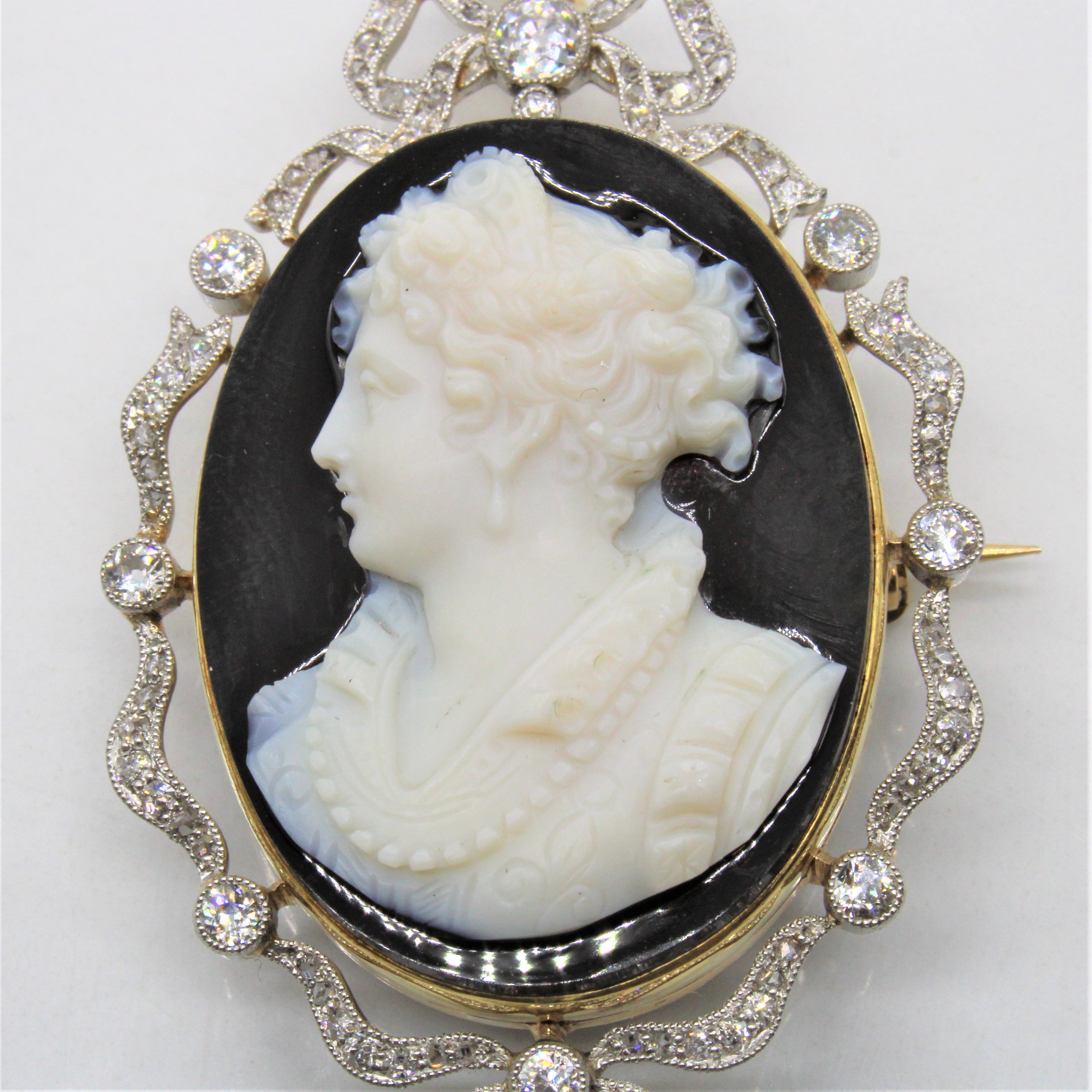 Edwardian Onyx & Diamond Brooch | 1.10ctw |