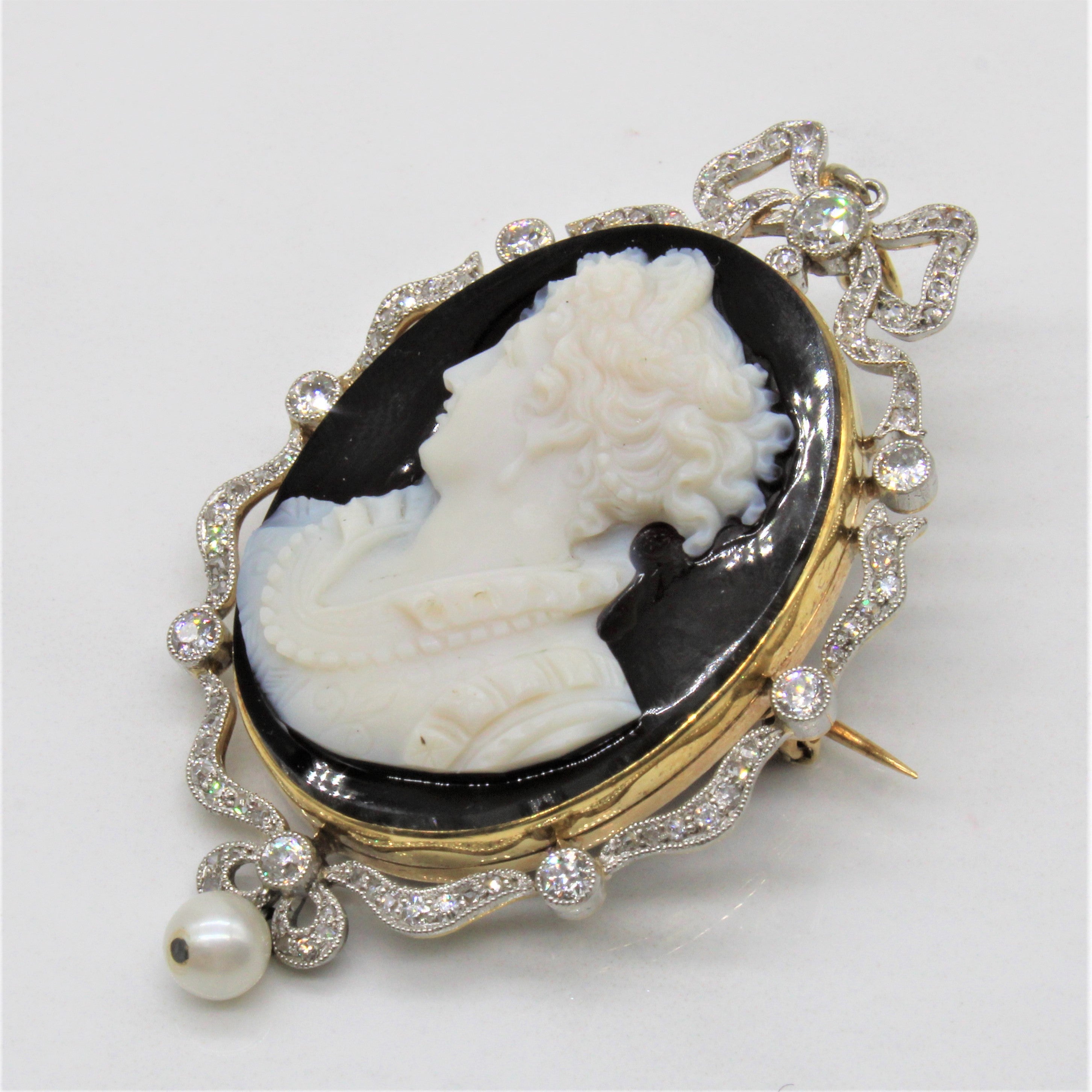 Edwardian Onyx & Diamond Brooch | 1.10ctw |