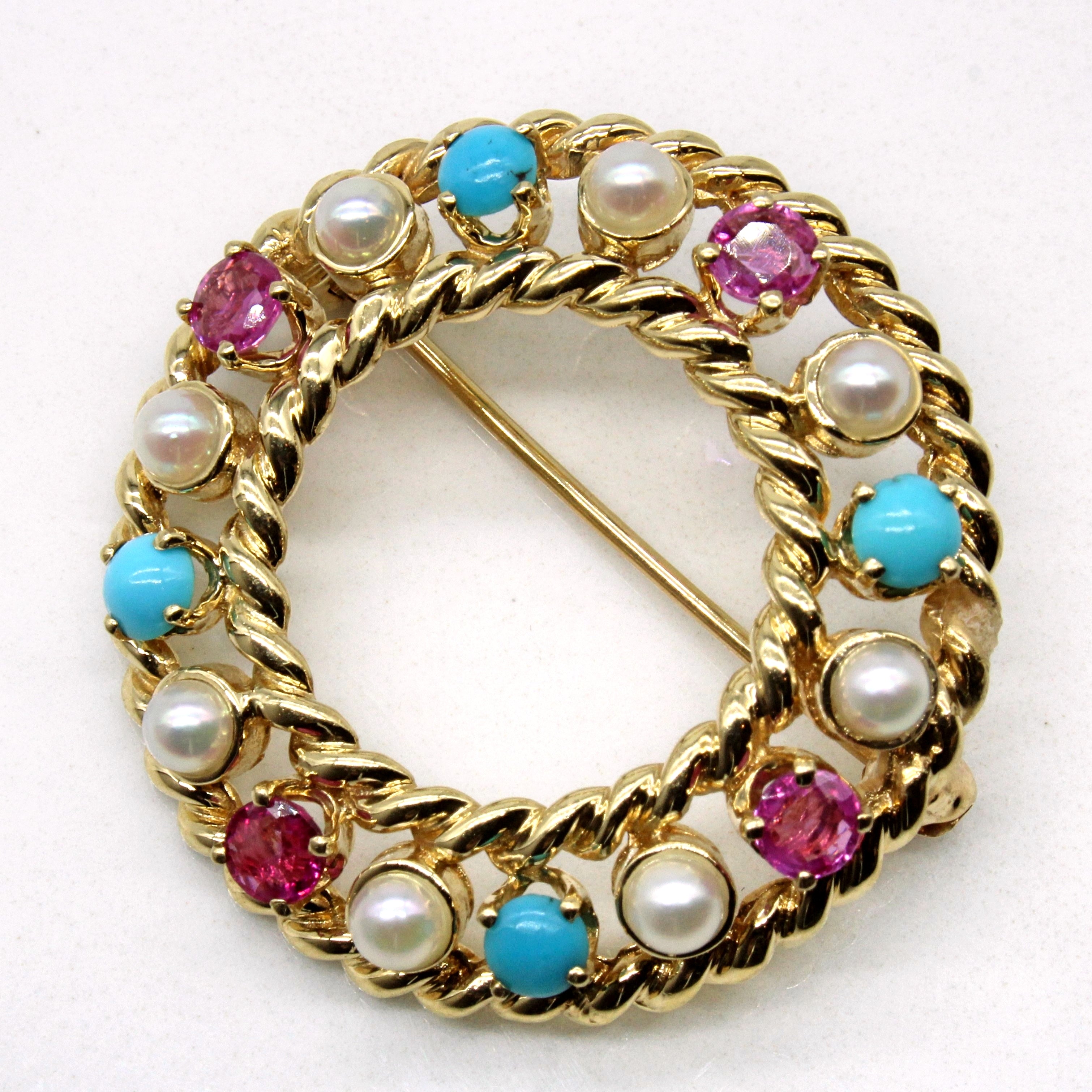 Multi Gem Wreath Brooch | 0.88ctw |