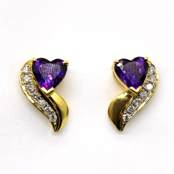 Amethyst & Diamond Heart Earrings | 1.80ctw, 0.21ctw |