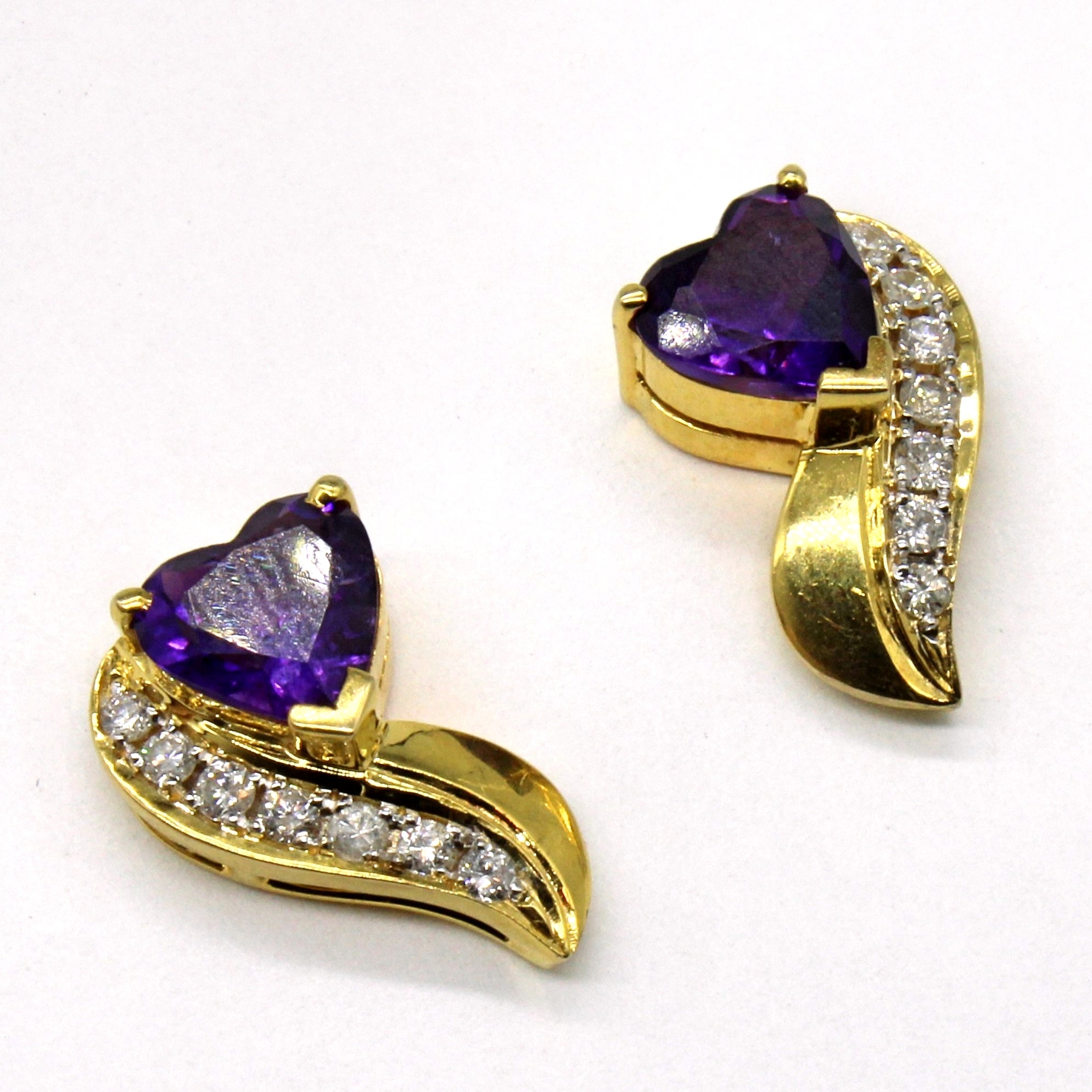 Amethyst & Diamond Heart Earrings | 1.80ctw, 0.21ctw |