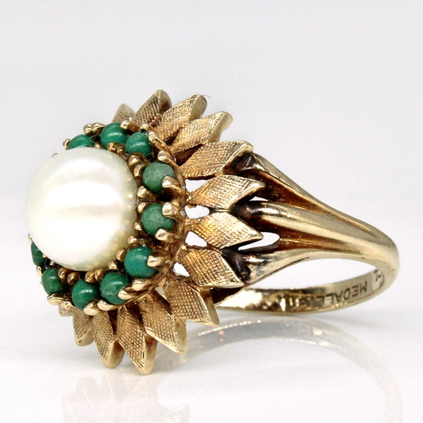 Turquoise & Pearl High Set Ring | 0.36ctw | SZ 6.25 |